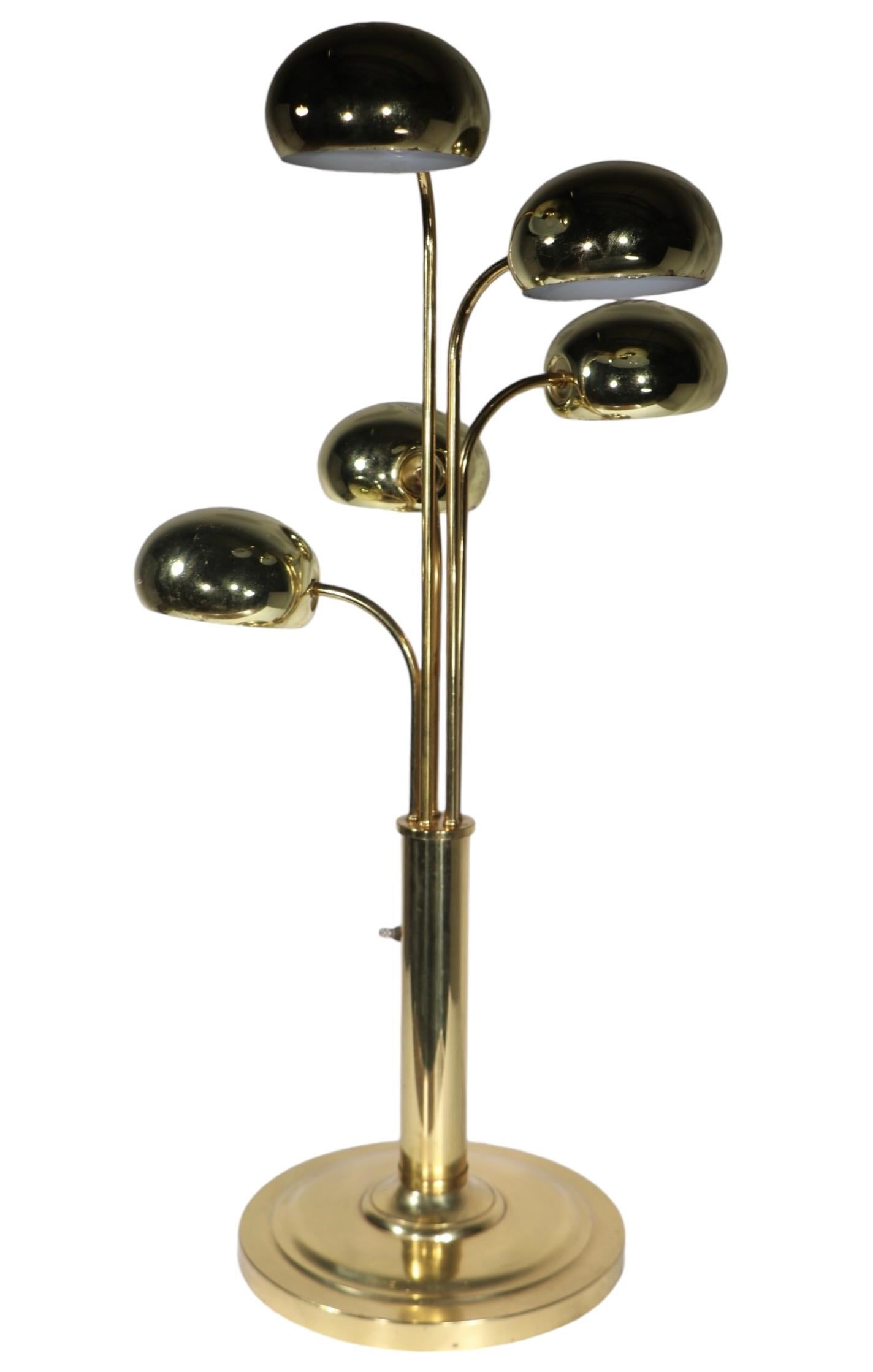Five Light Brass Orb Table Lamp Circa `1970's att. to Robert Sonneman 4