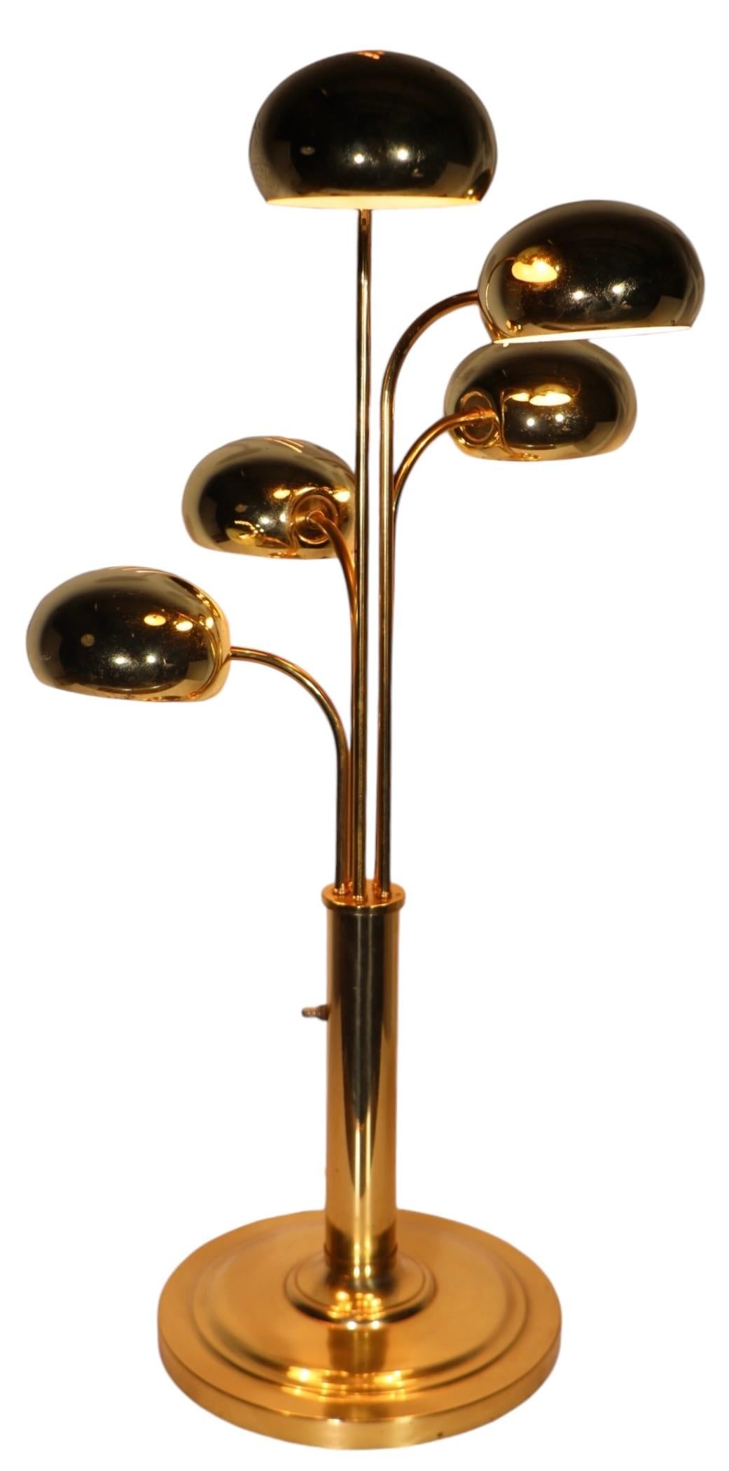 Five Light Brass Orb Table Lamp Circa `1970's att. to Robert Sonneman 7