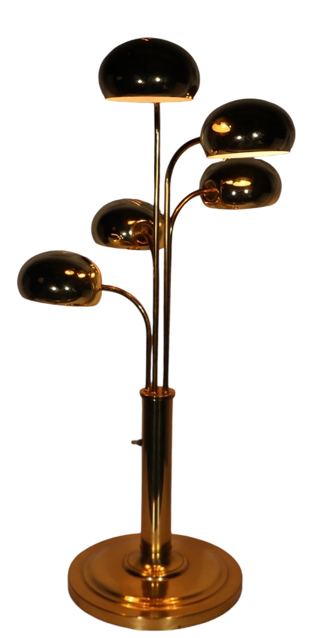 Five Light Brass Orb Table Lamp Circa `1970's att. to Robert Sonneman 8