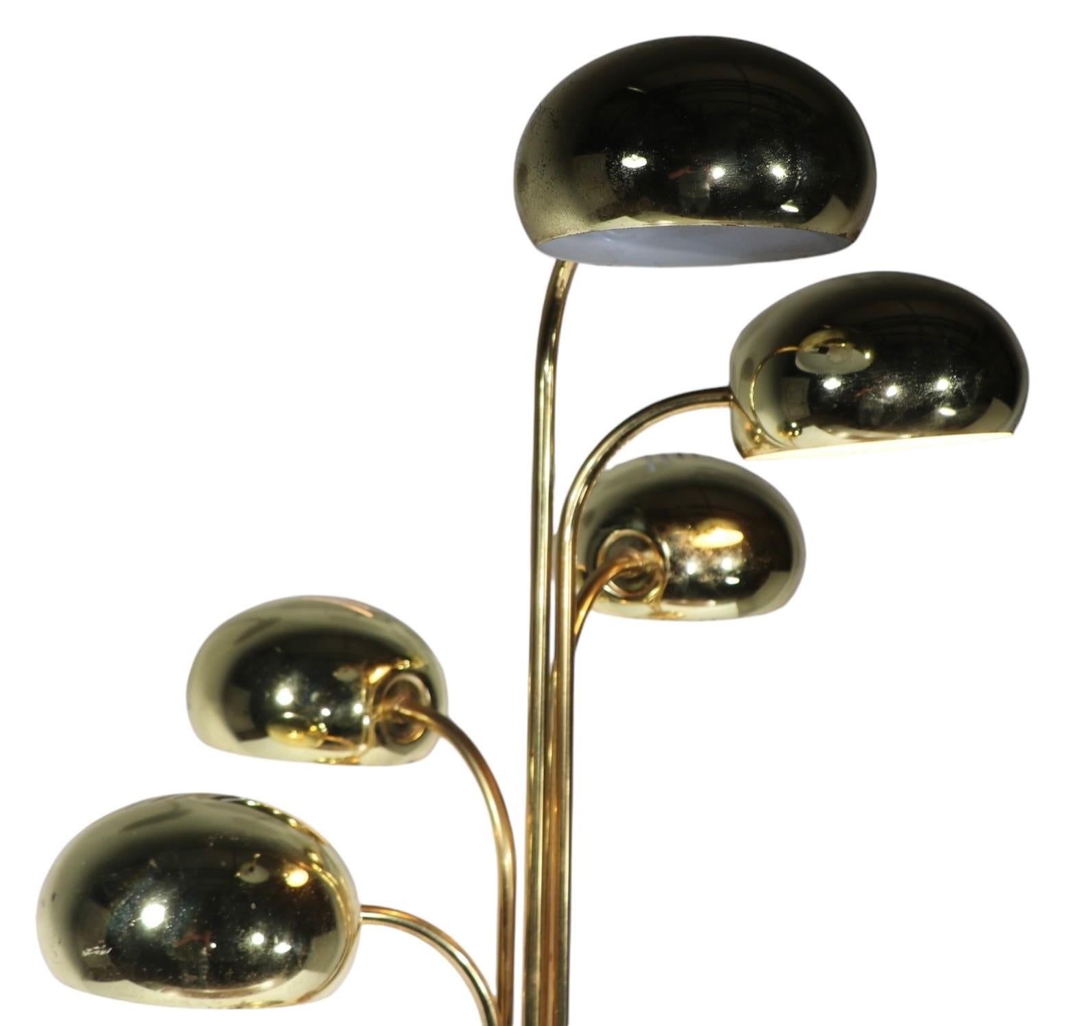 Post-Modern Five Light Brass Orb Table Lamp Circa `1970's att. to Robert Sonneman