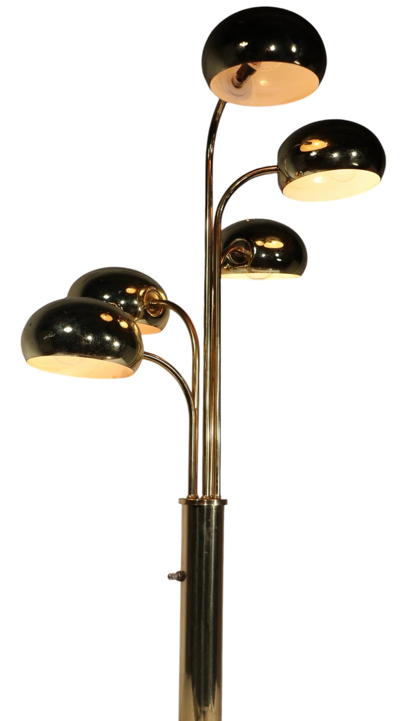 20th Century Five Light Brass Orb Table Lamp Circa `1970's att. to Robert Sonneman