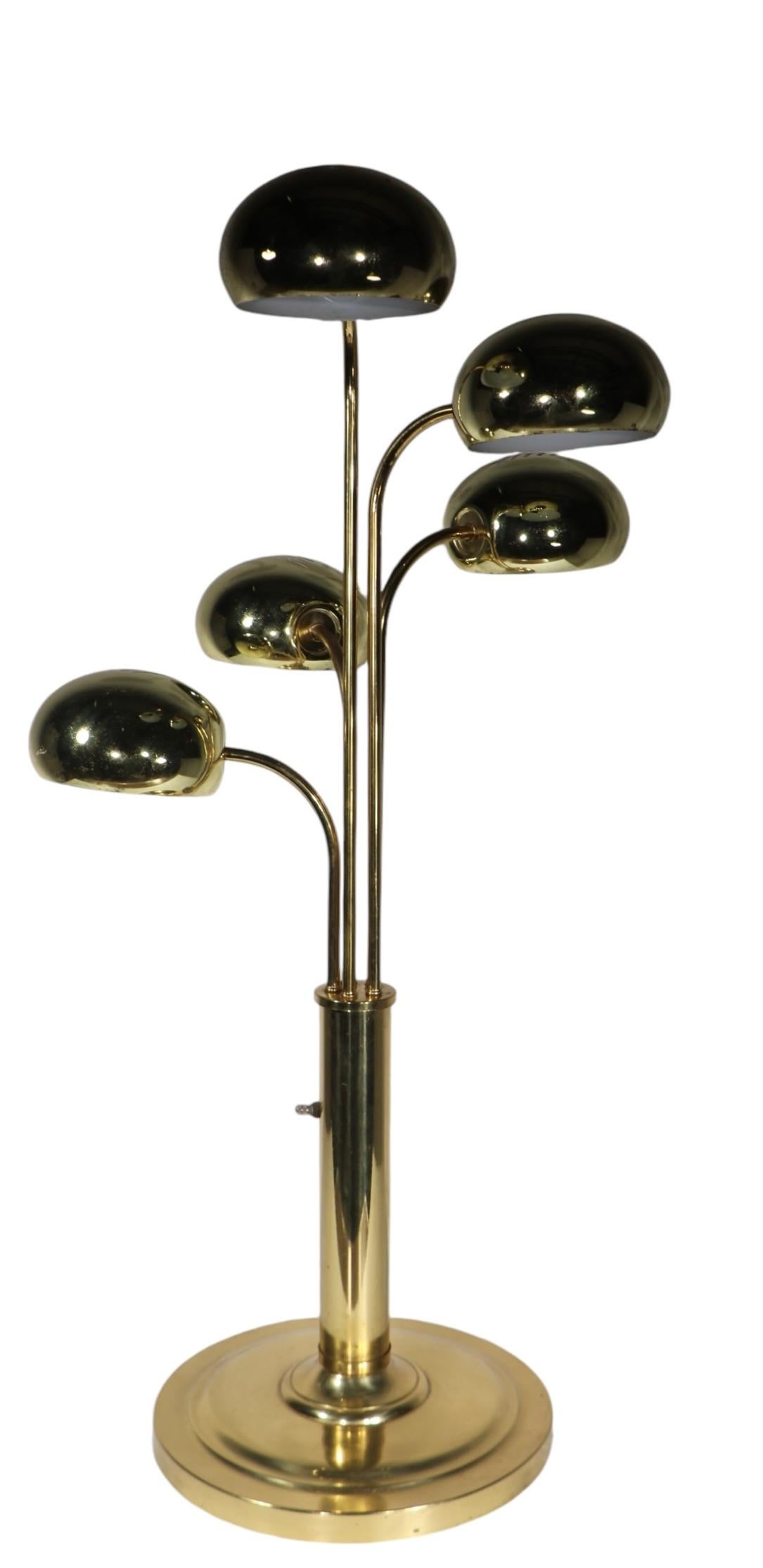 Five Light Brass Orb Table Lamp Circa `1970's att. to Robert Sonneman 1