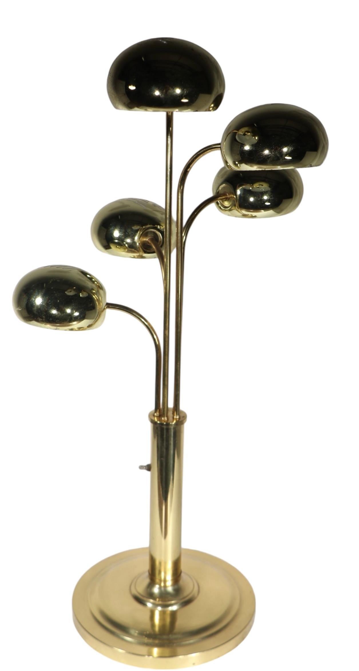 Five Light Brass Orb Table Lamp Circa `1970's att. to Robert Sonneman 3