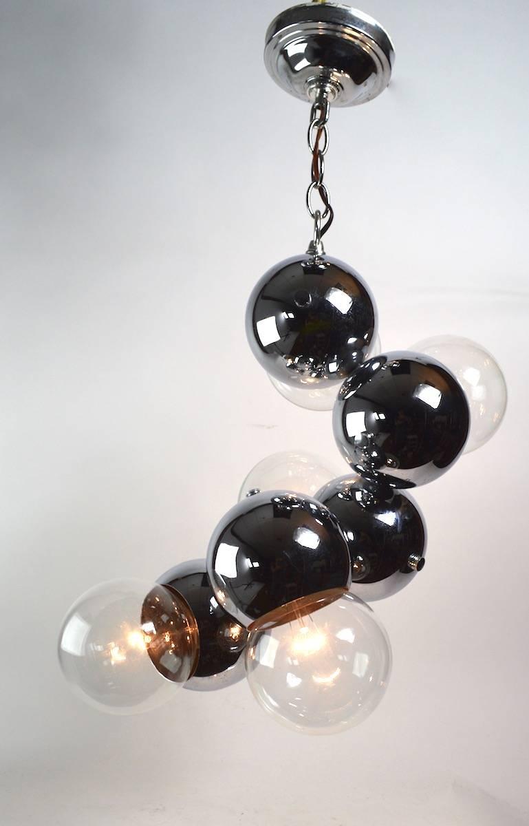 Mid-Century Modern Five-Light Chrome Ball Chandelier Attributed to Lightolier