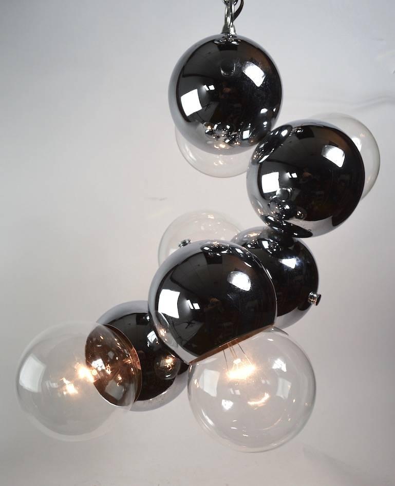 American Five-Light Chrome Ball Chandelier Attributed to Lightolier