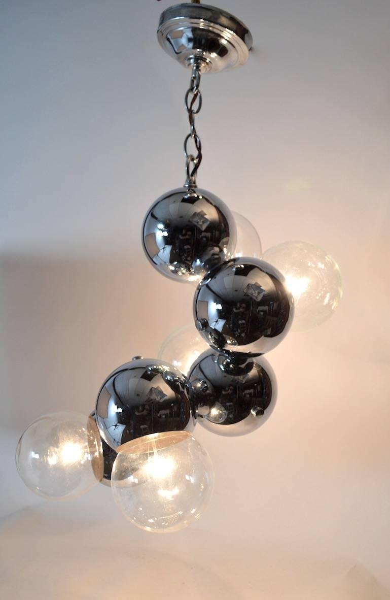 Five-Light Chrome Ball Chandelier Attributed to Lightolier 1