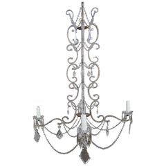 Five-Light Crystal Beaded French Chandelier, circa 1940s