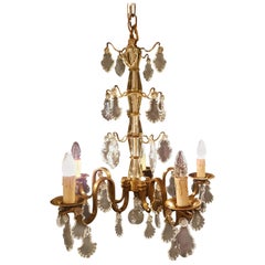 Five-Light French Bronze Art Deco Chandelier