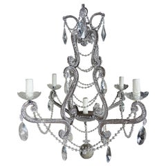 Five-Light French Crystal Beaded Chandelier, circa 1930s