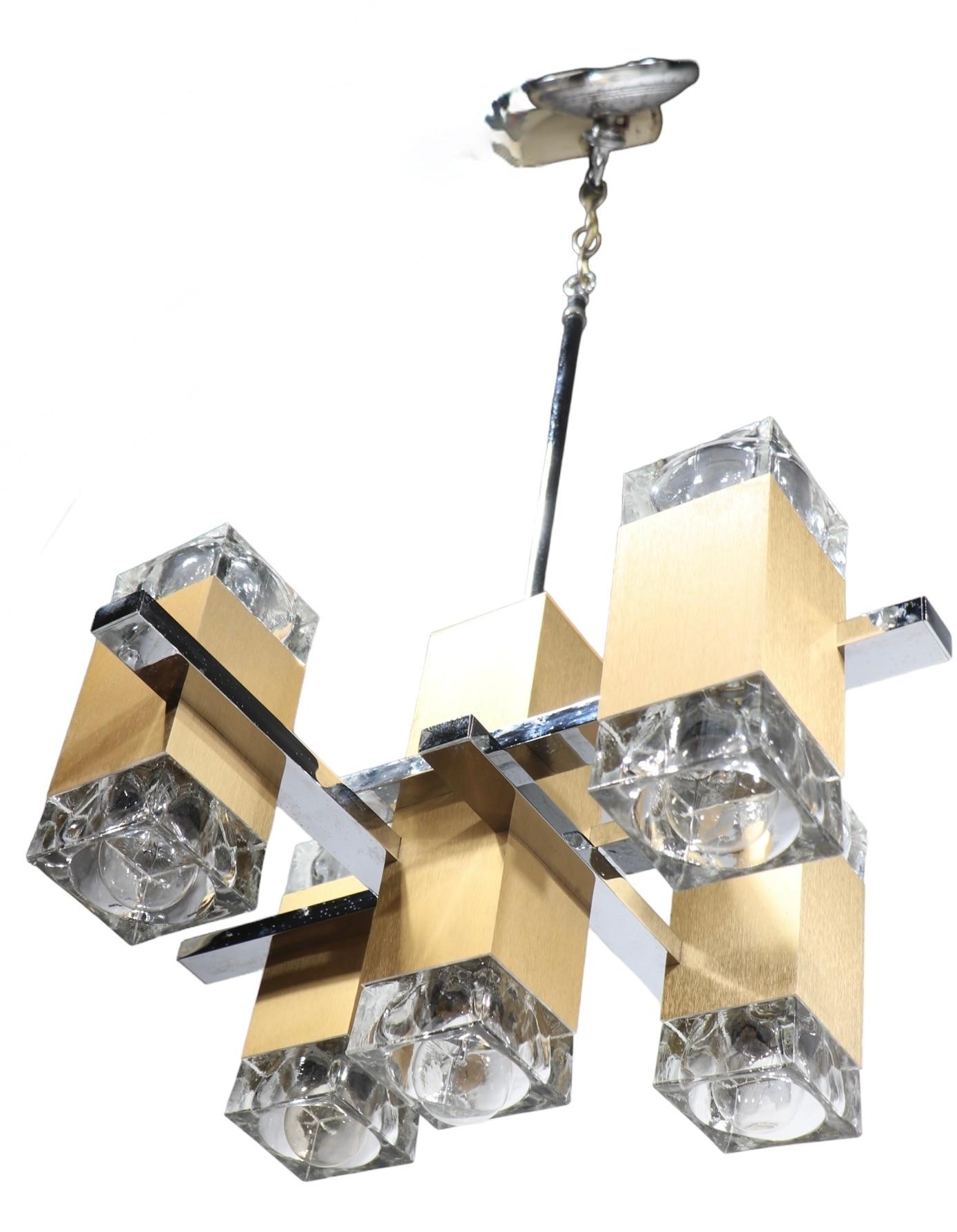 Cinco Luces Hollywood Regency Postmodern Five Light  Lámpara Sciolari c. 1970 en venta 11
