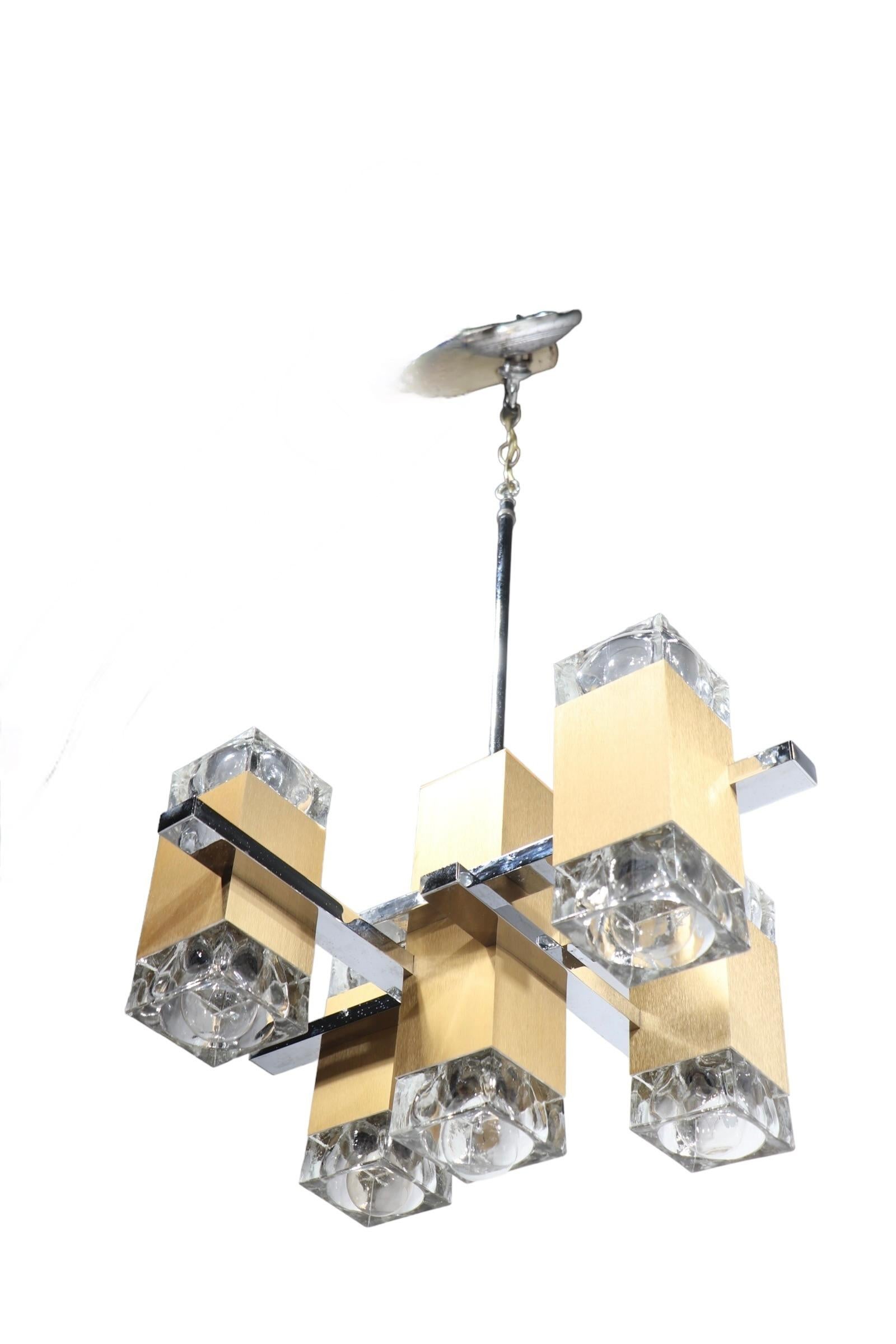 Cinco Luces Hollywood Regency Postmodern Five Light  Lámpara Sciolari c. 1970 en venta 12