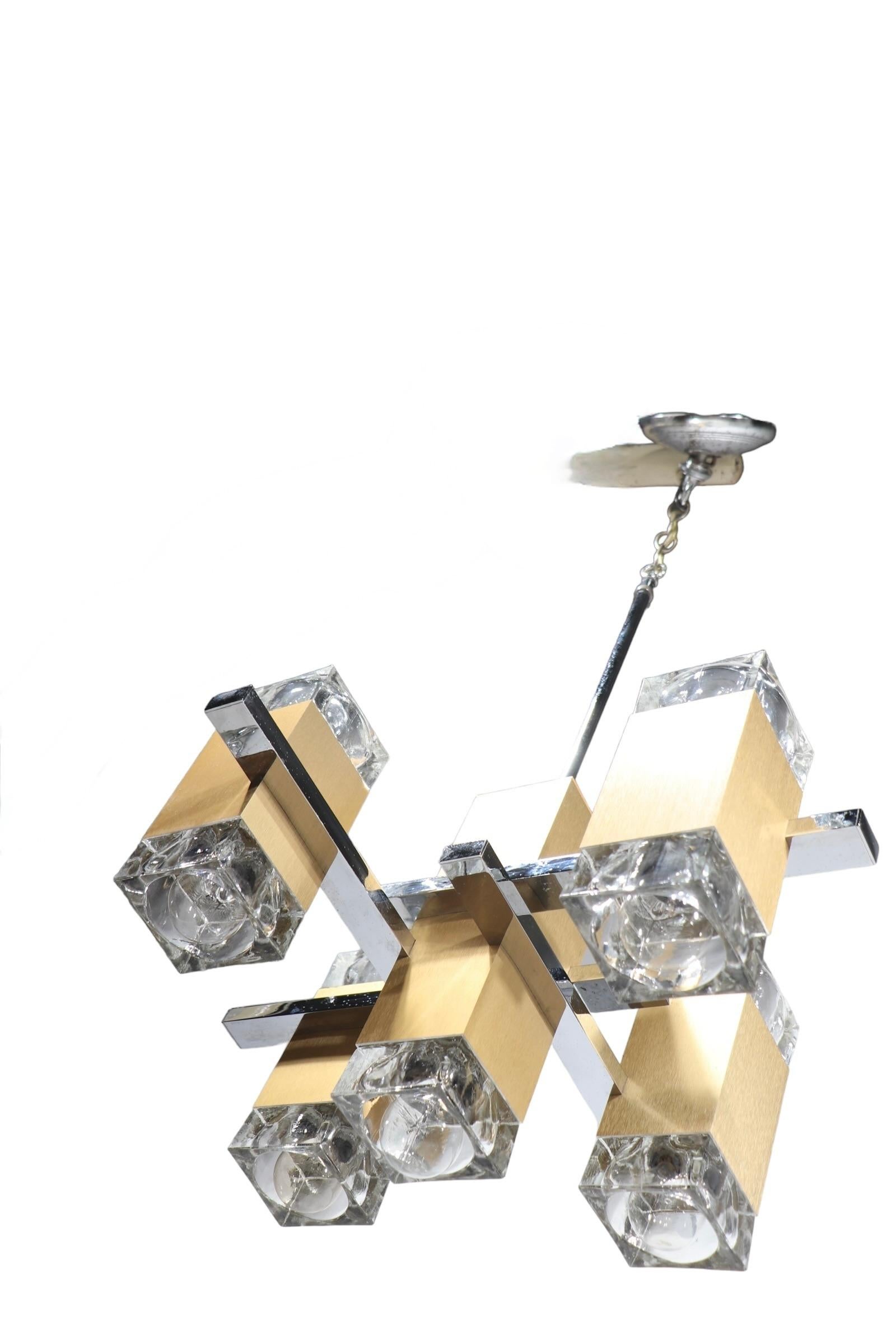 Cinco Luces Hollywood Regency Postmodern Five Light  Lámpara Sciolari c. 1970 en venta 13