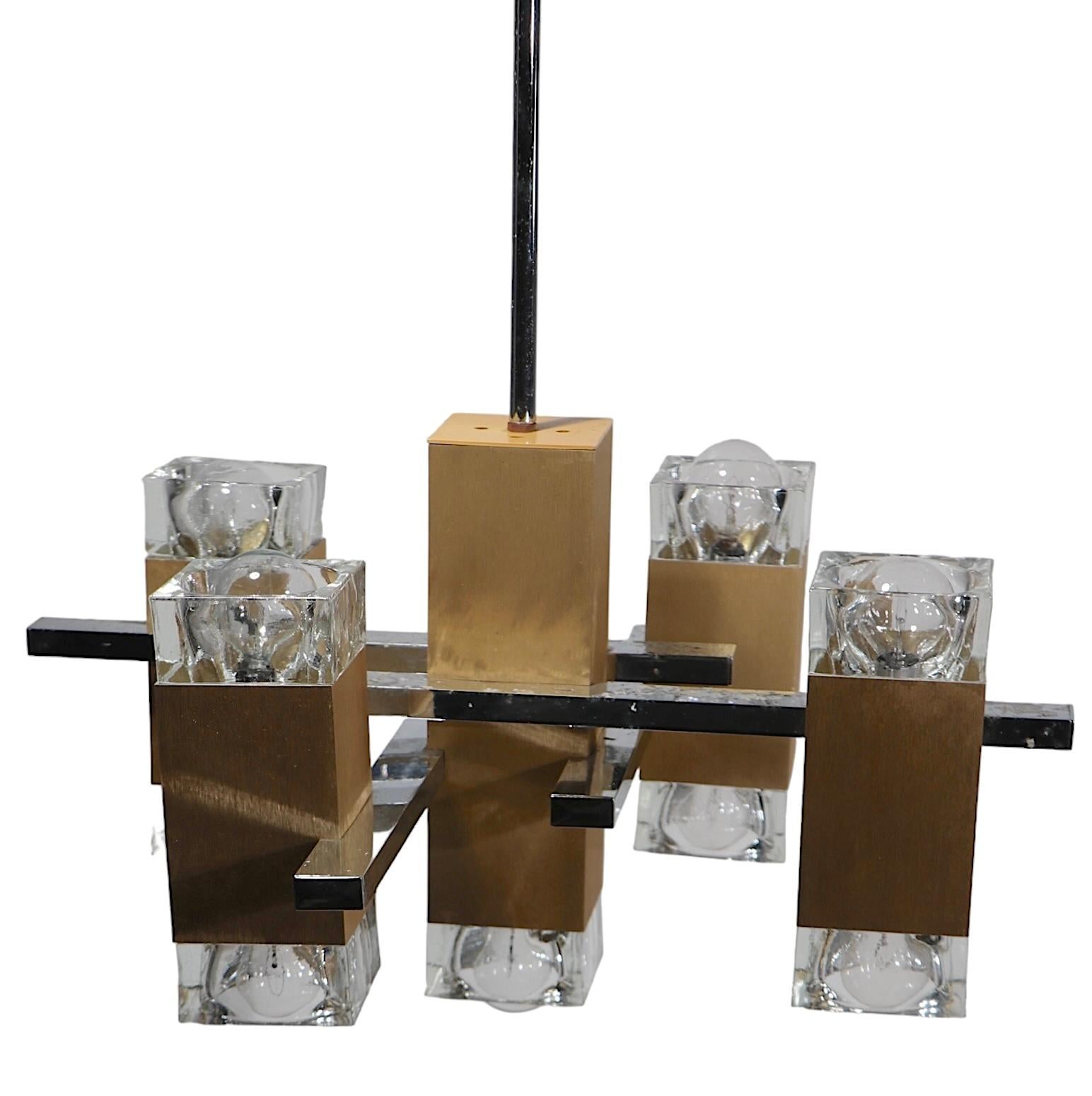 Cinco Luces Hollywood Regency Postmodern Five Light  Lámpara Sciolari c. 1970 Metal en venta