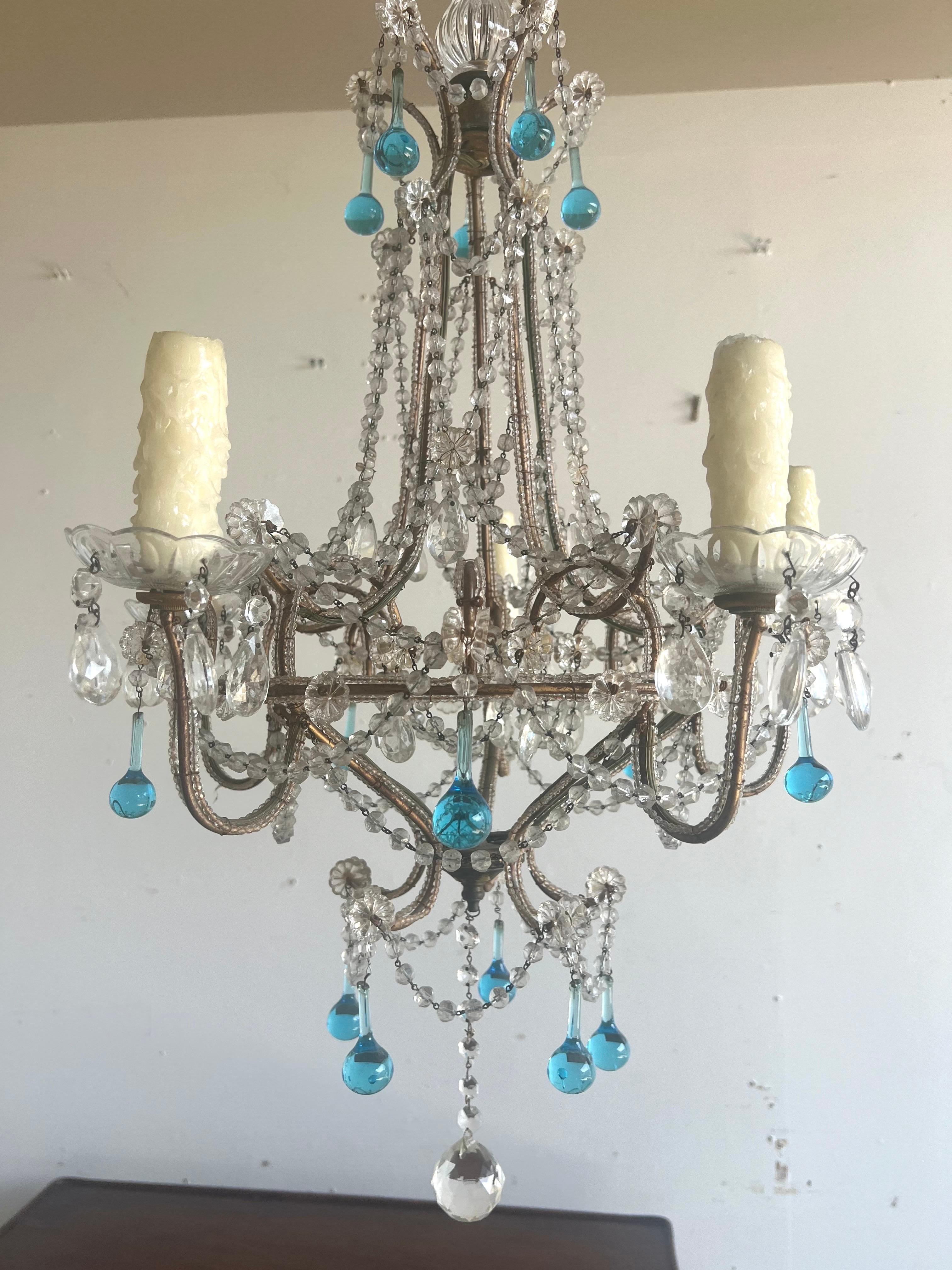 Chandelier italien à cinq lumières en cristal perlé C.C. 1930 en vente 5