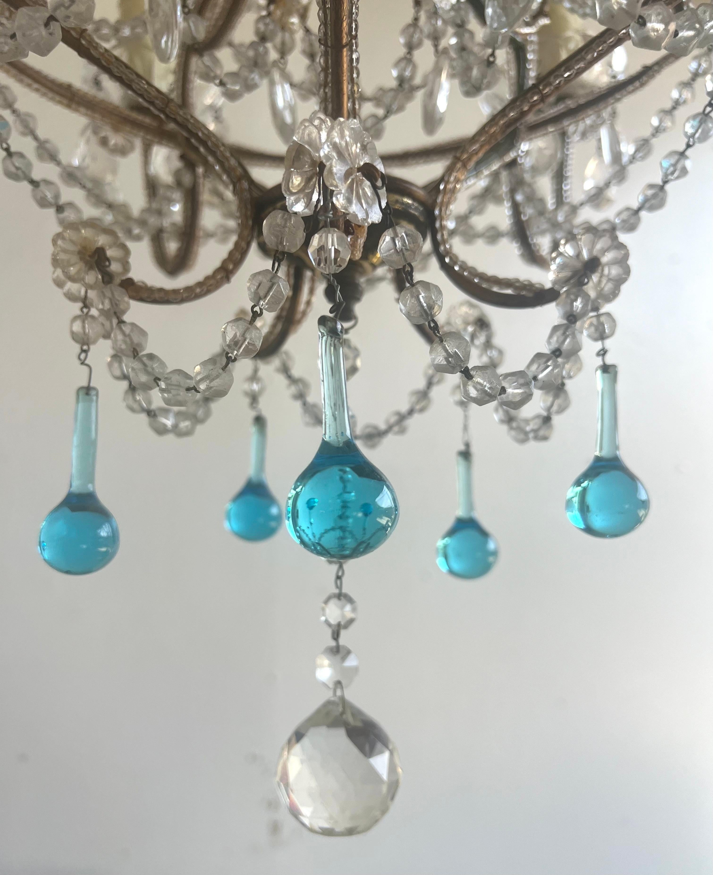 Chandelier italien à cinq lumières en cristal perlé C.C. 1930 Bon état - En vente à Los Angeles, CA