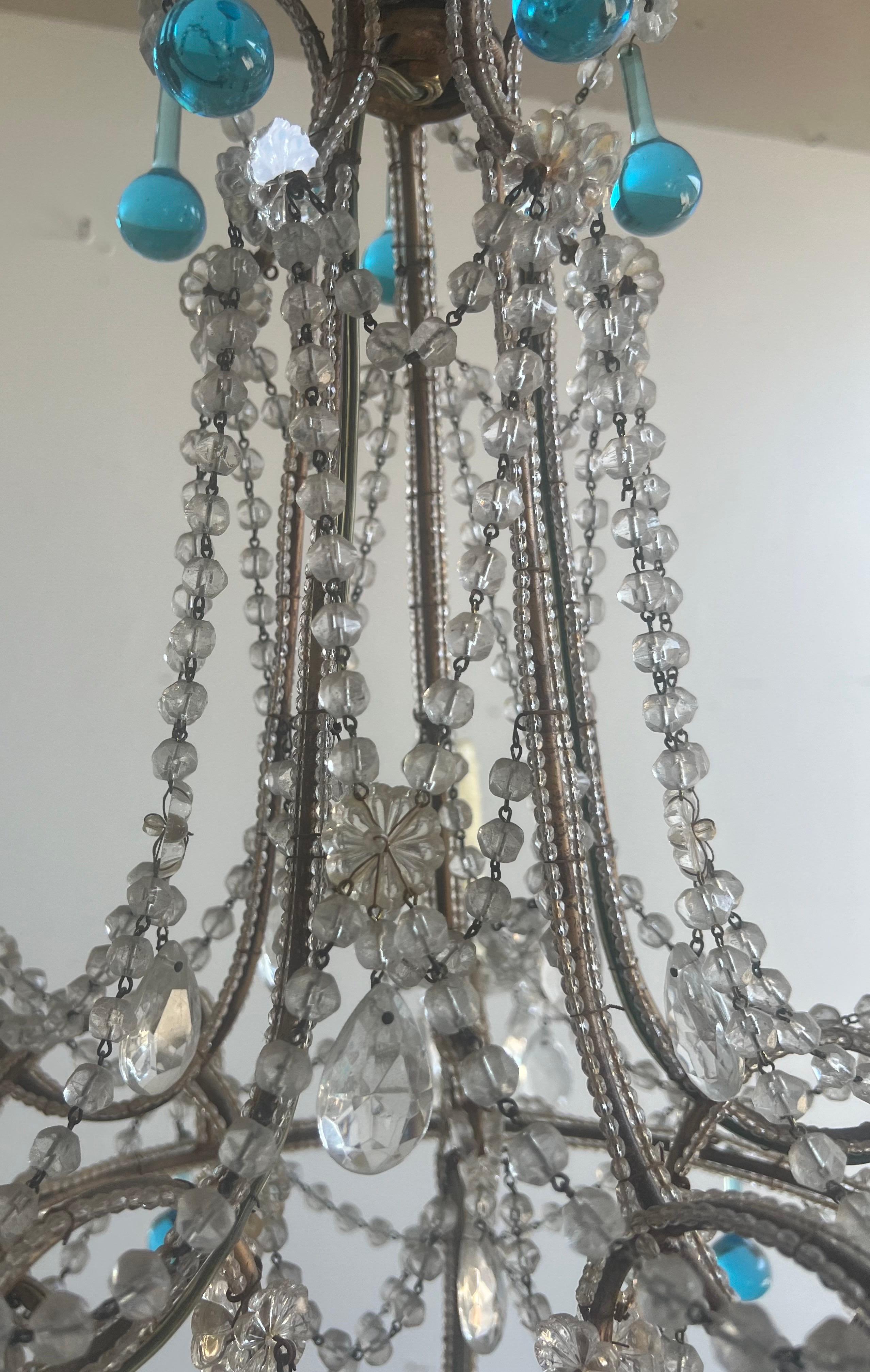 Chandelier italien à cinq lumières en cristal perlé C.C. 1930 en vente 3