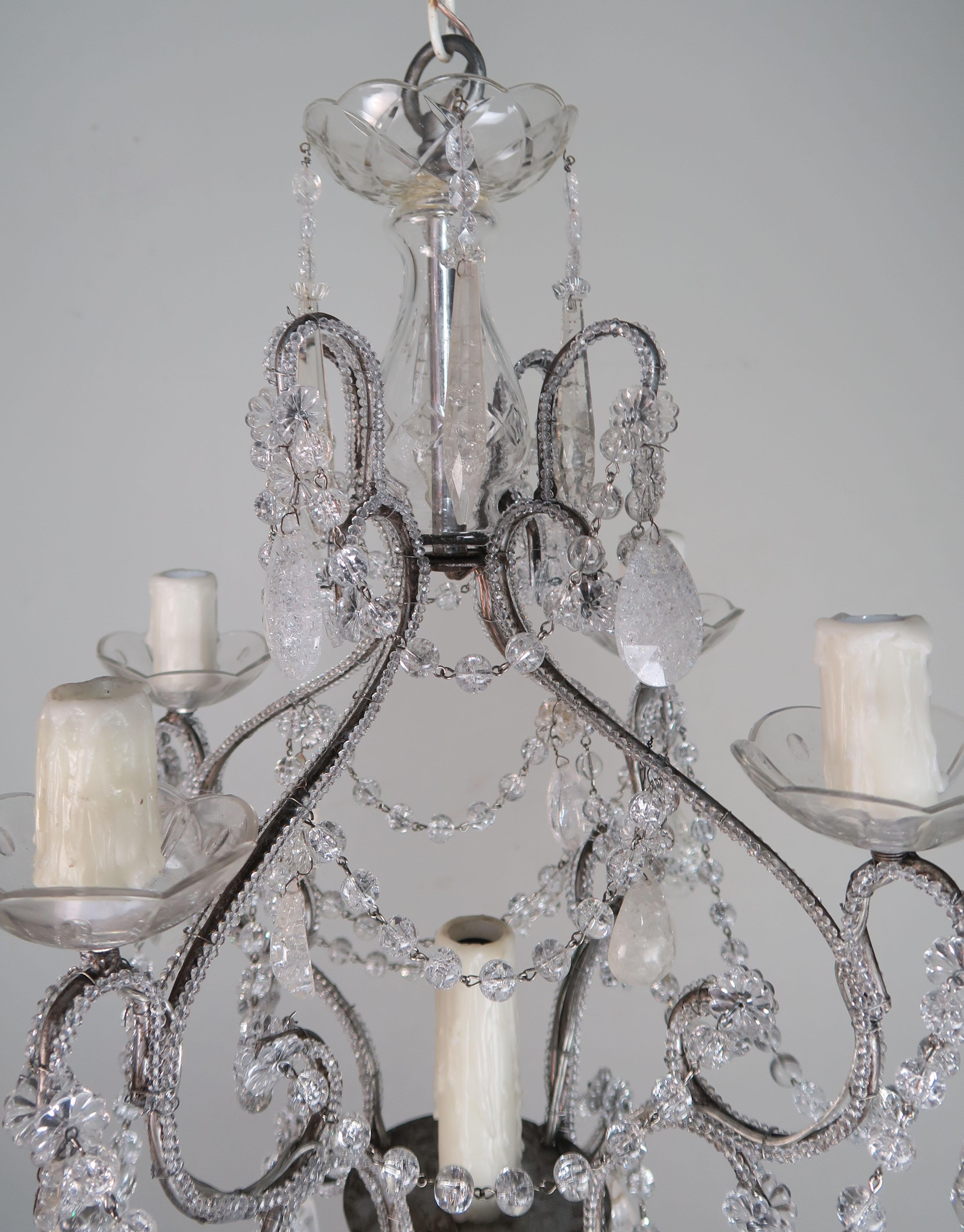 French Five-Light Rock Crystal Beaded Chandelier
