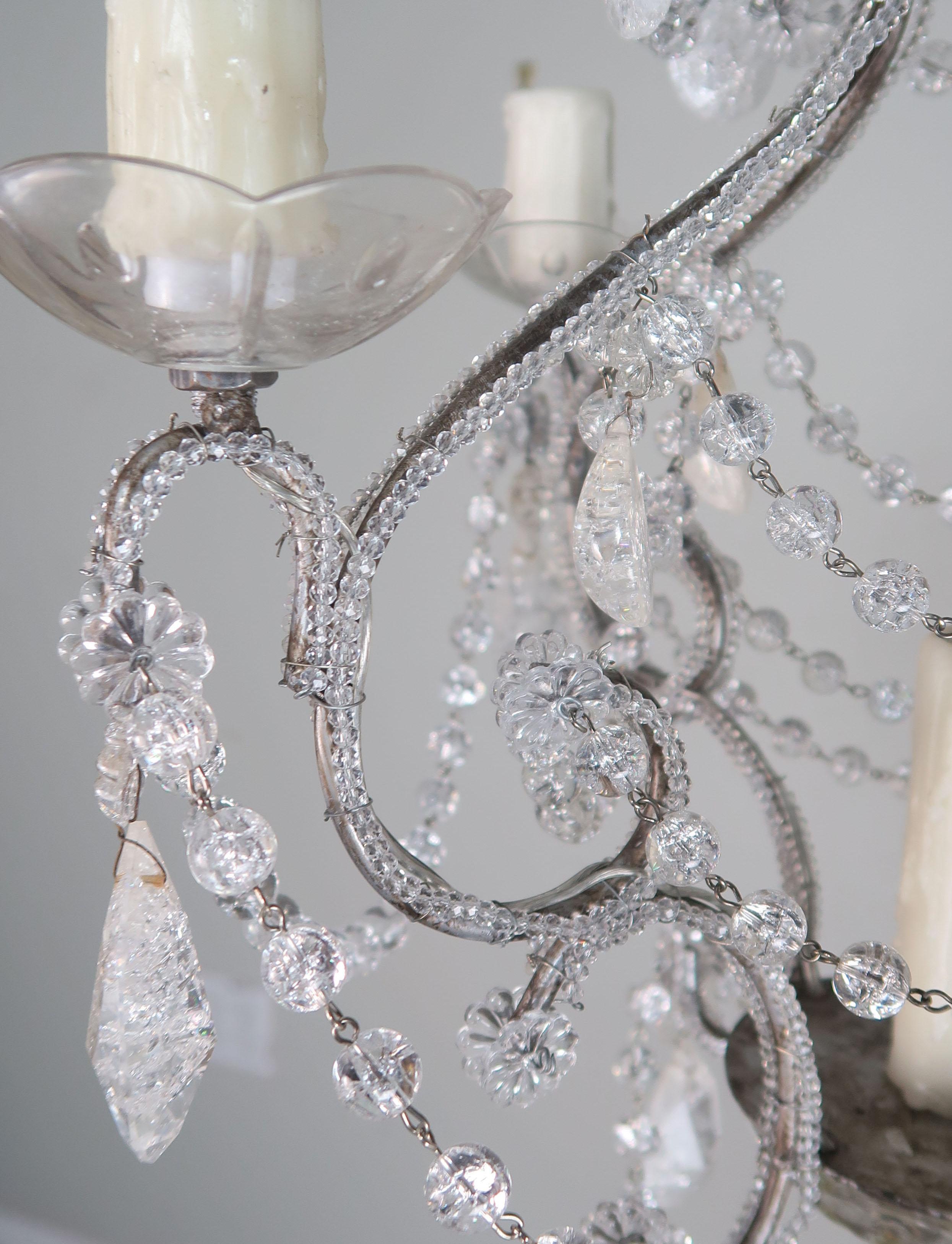 Mid-20th Century Five-Light Rock Crystal Beaded Chandelier