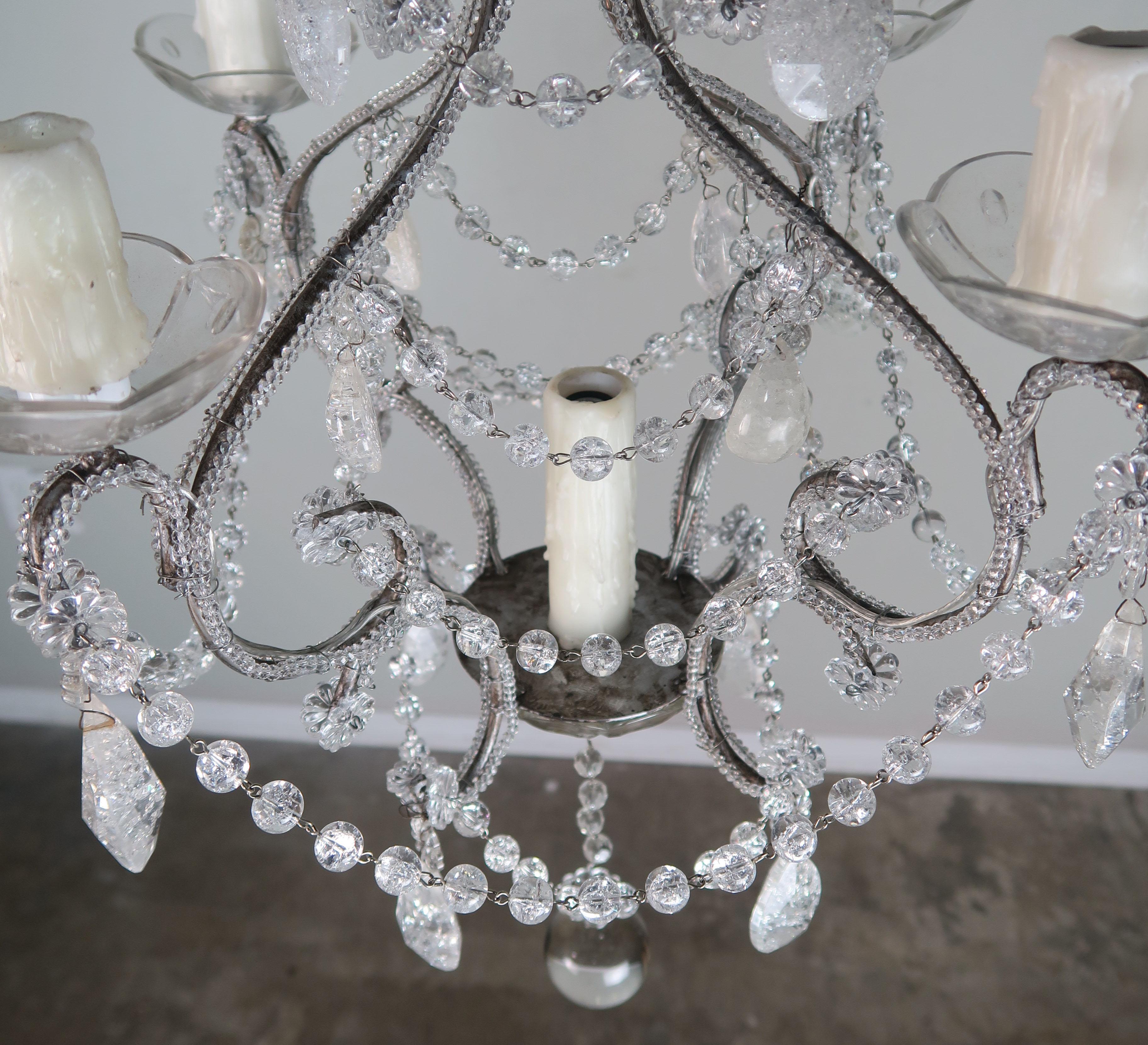 Metal Five-Light Rock Crystal Beaded Chandelier