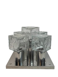 Five Light Square Ice Cube Glass and Chrome Flush Mount, Germany, 1970s