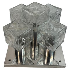 Five Light Square Ice Cube Glass and Chrome Flush Mount, Germany, 1970s