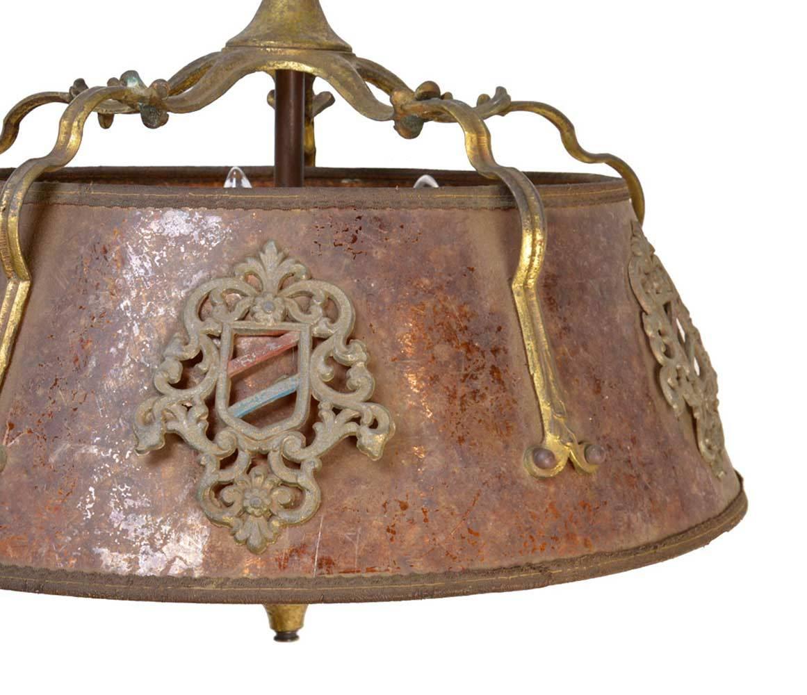Early 20th Century Five-Light Tudor Chandelier with Mica Shade