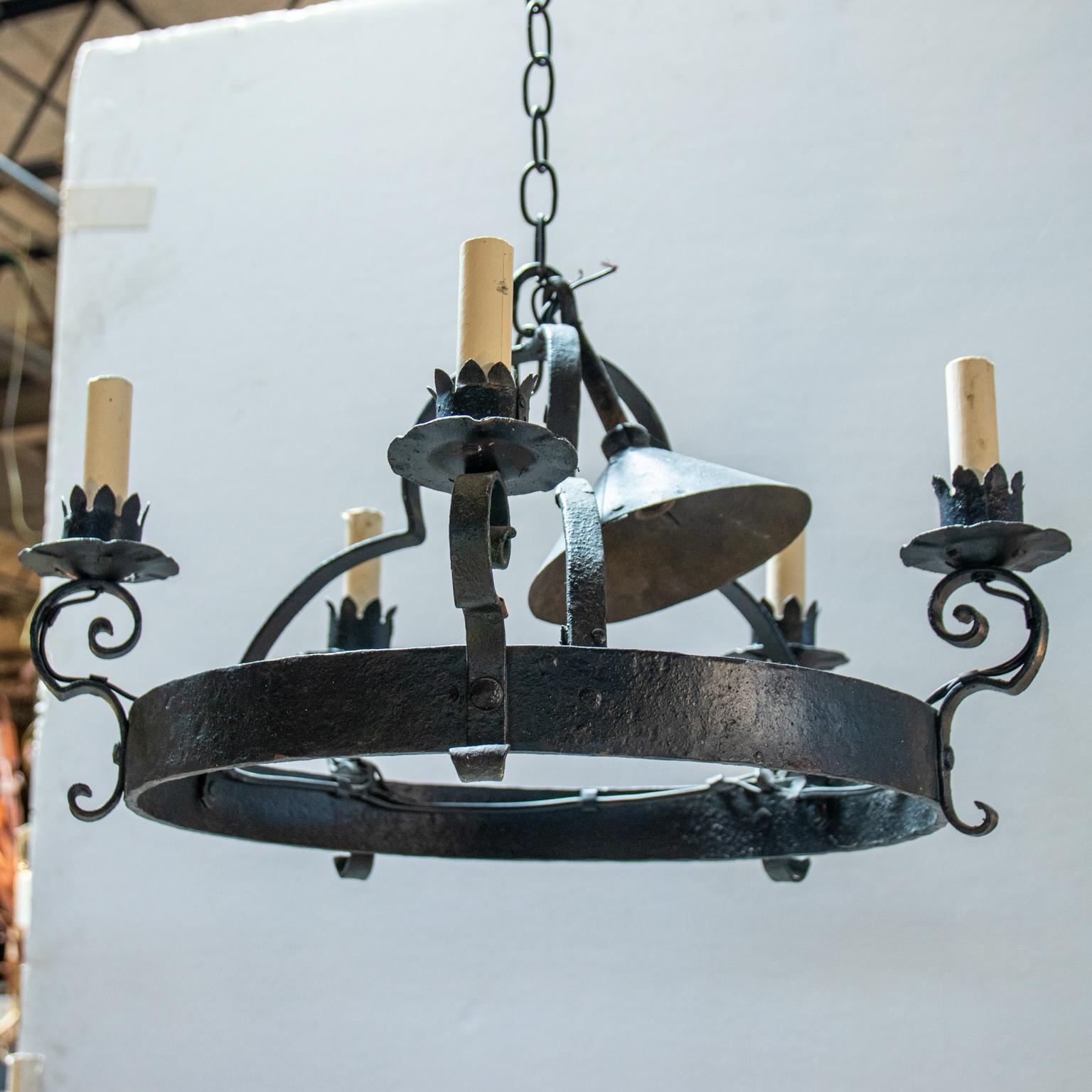 Five Light Wrought Iron Chandelier In Good Condition For Sale In Stamford, CT