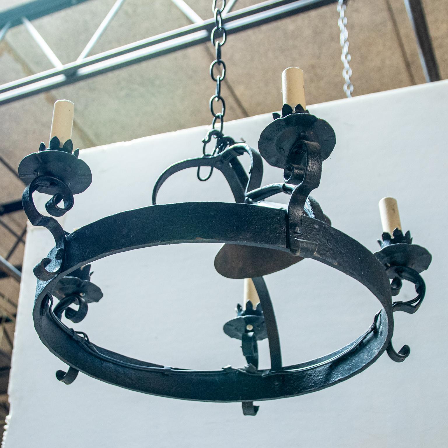 Five Light Wrought Iron Chandelier For Sale 2