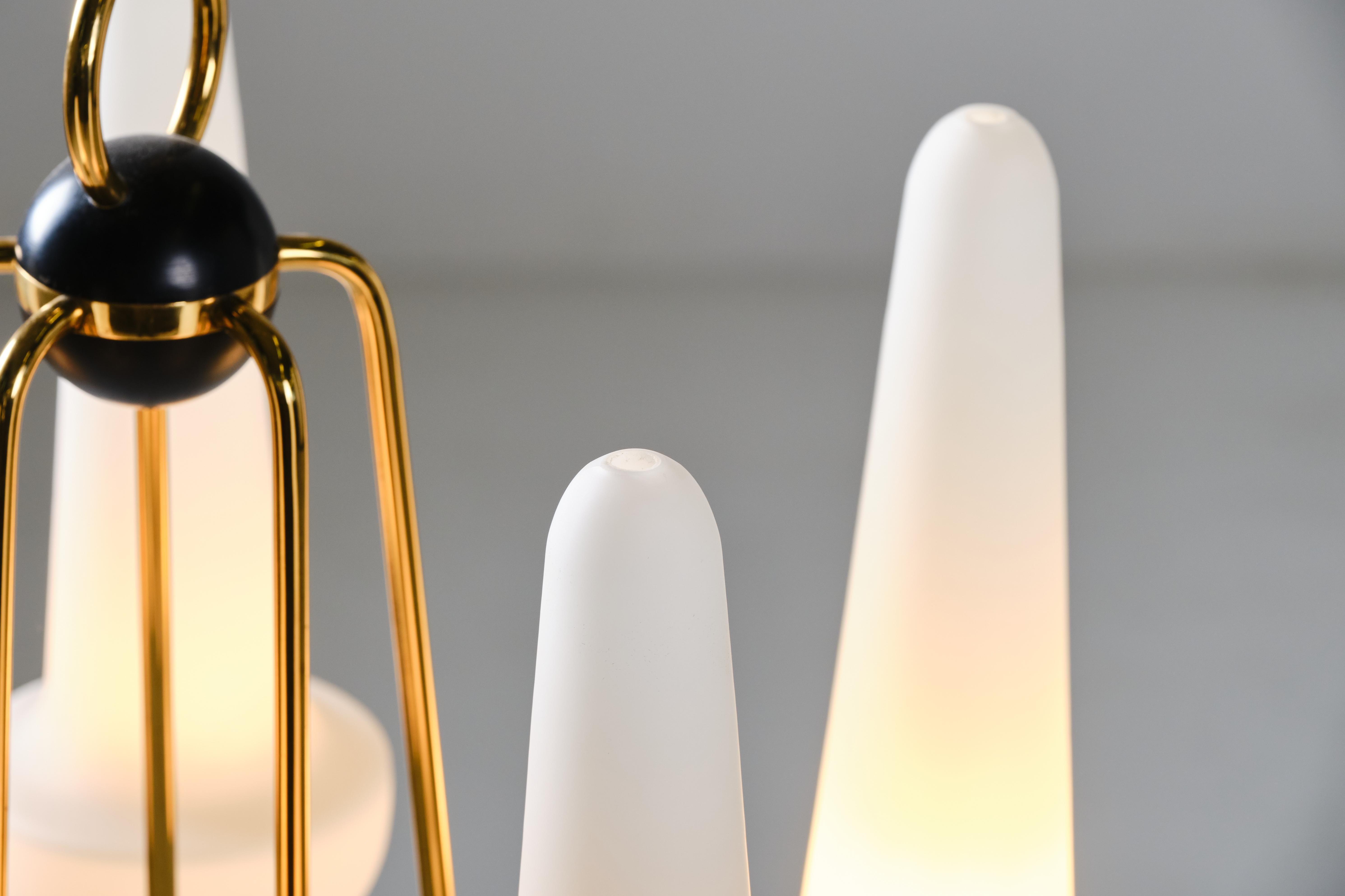 Five Lights Chandelier in Opaline Glass and Brass For Sale 5