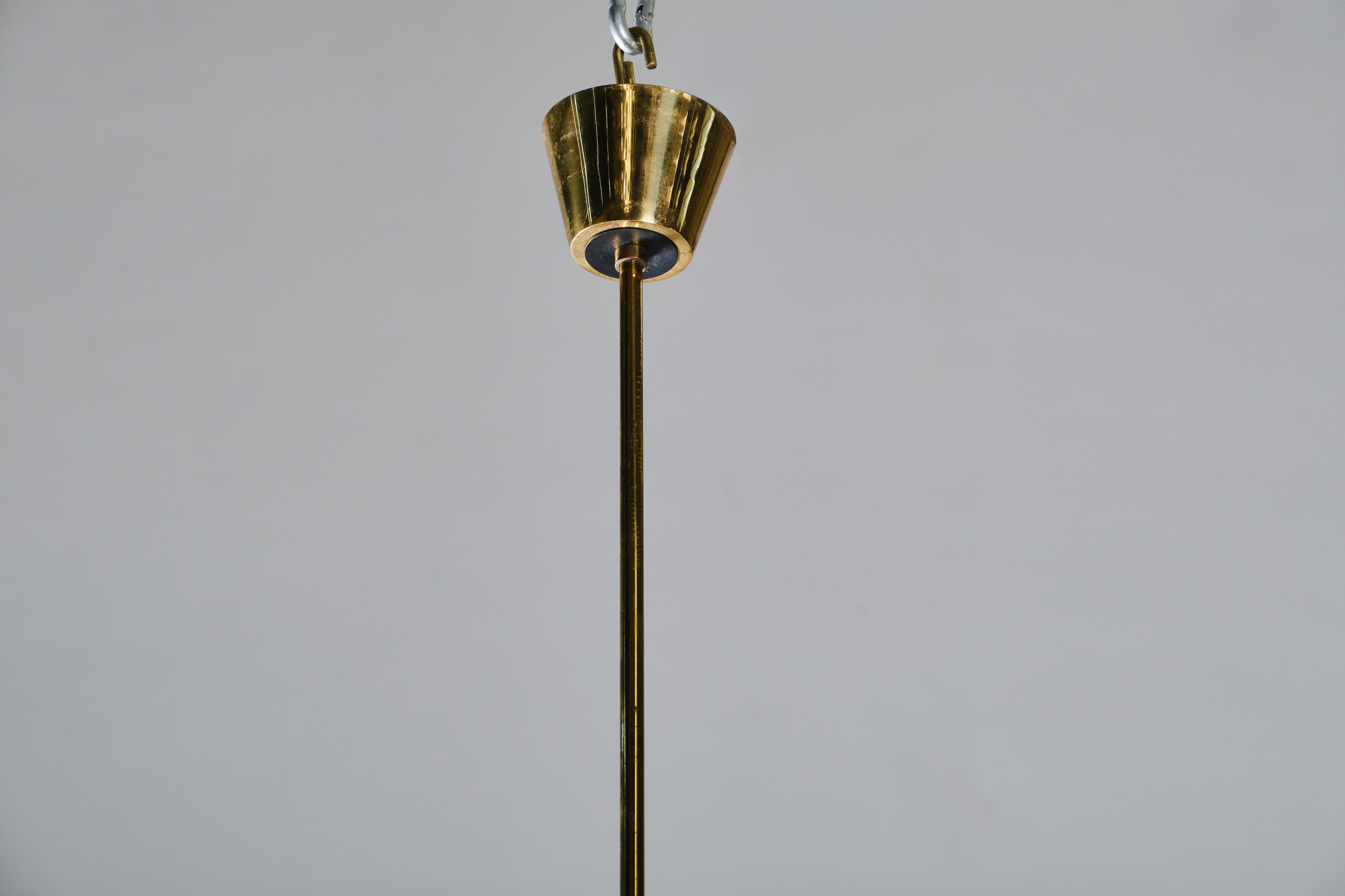 Five Lights Chandelier in Opaline Glass and Brass For Sale 2