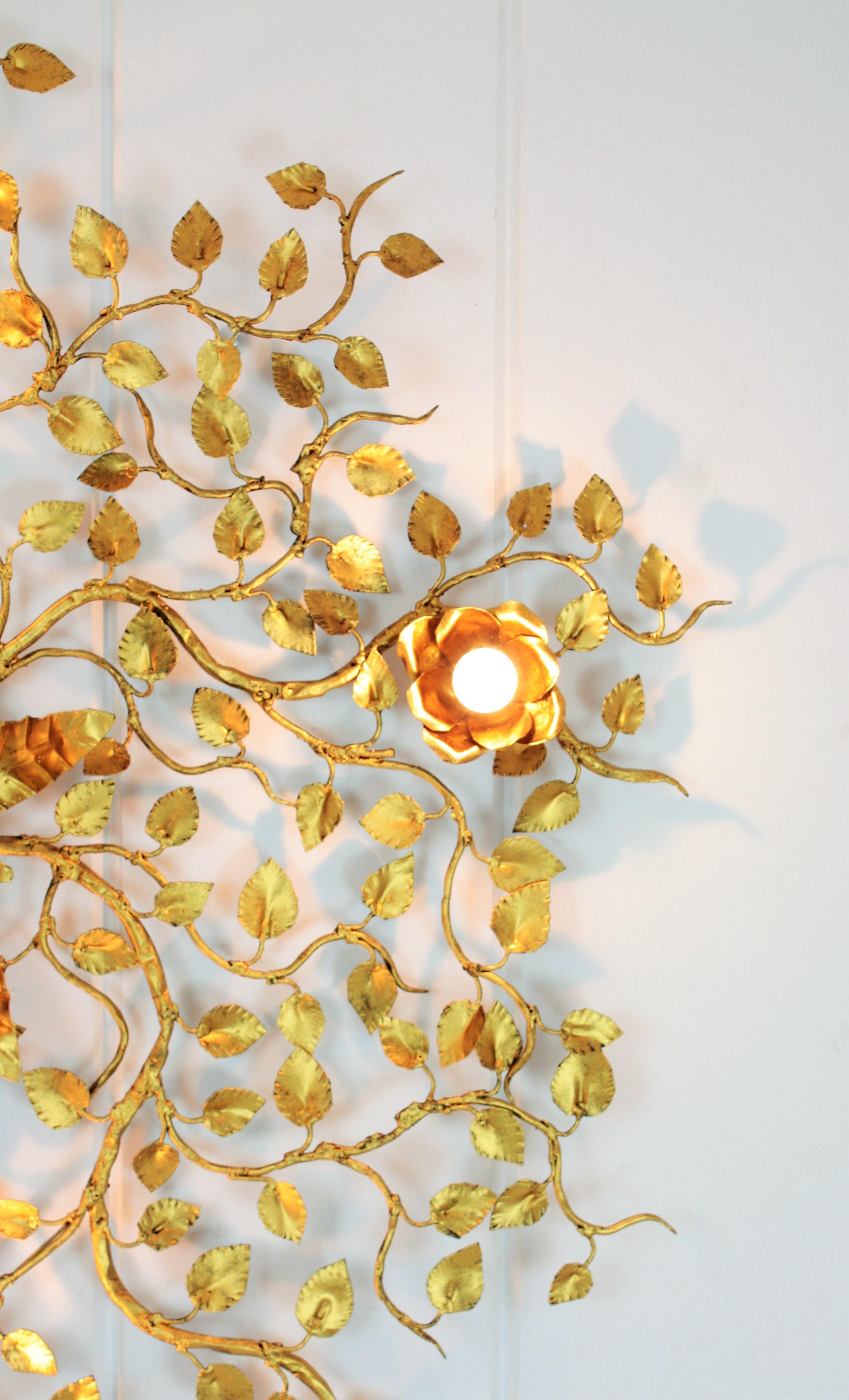 Five Lights Gilt Iron Ornate Flower Bush Ceiling Light Fixture or Wall Light 2