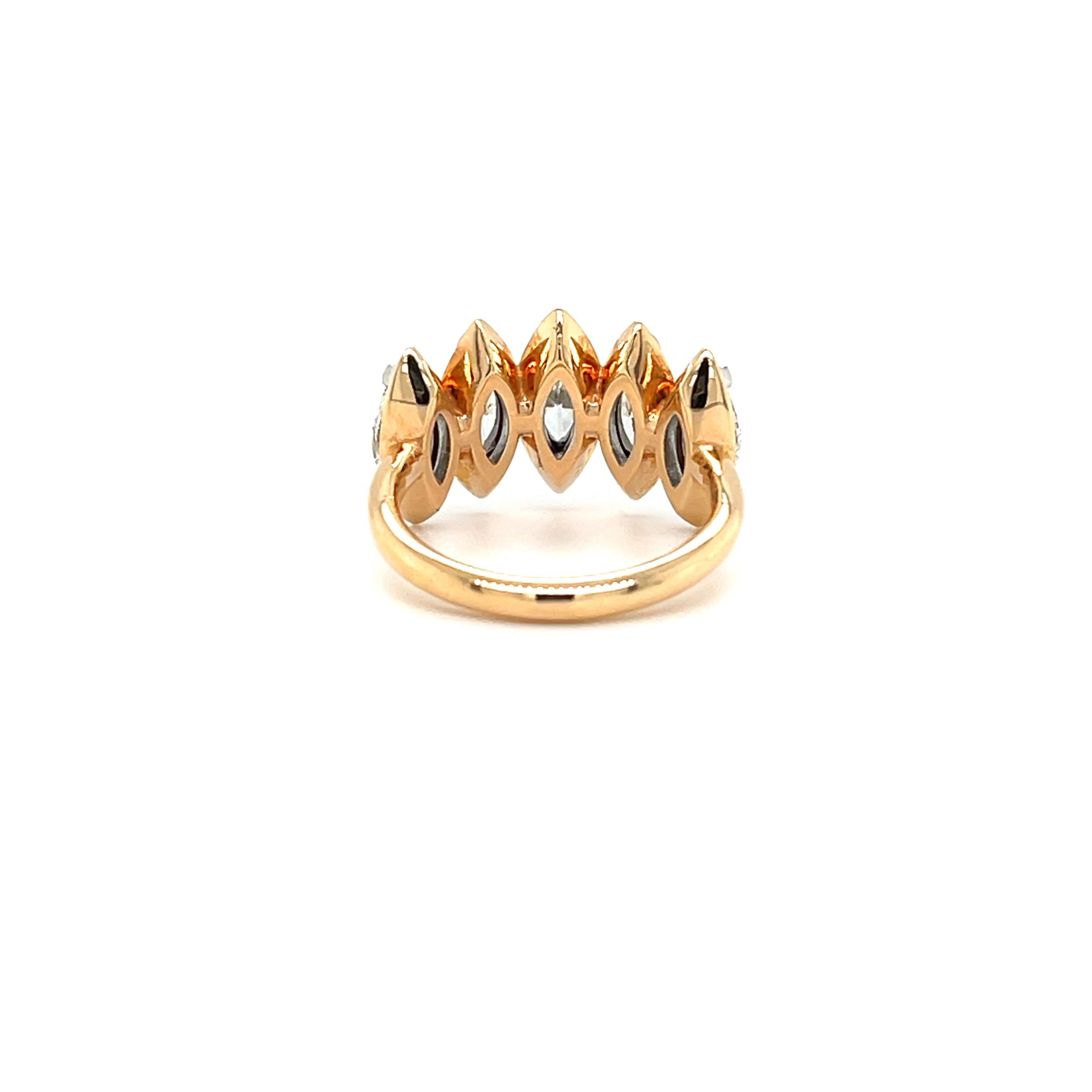 Modern Five Marquise Diamond 2.13 Carat Diamond Ring in 18K Rose Gold For Sale