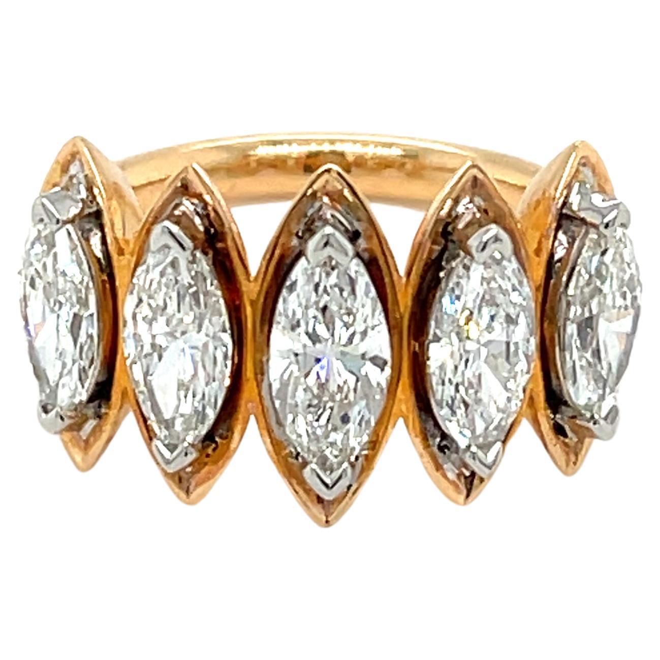 Five Marquise Diamond 2.13 Carat Diamond Ring in 18K Rose Gold For Sale