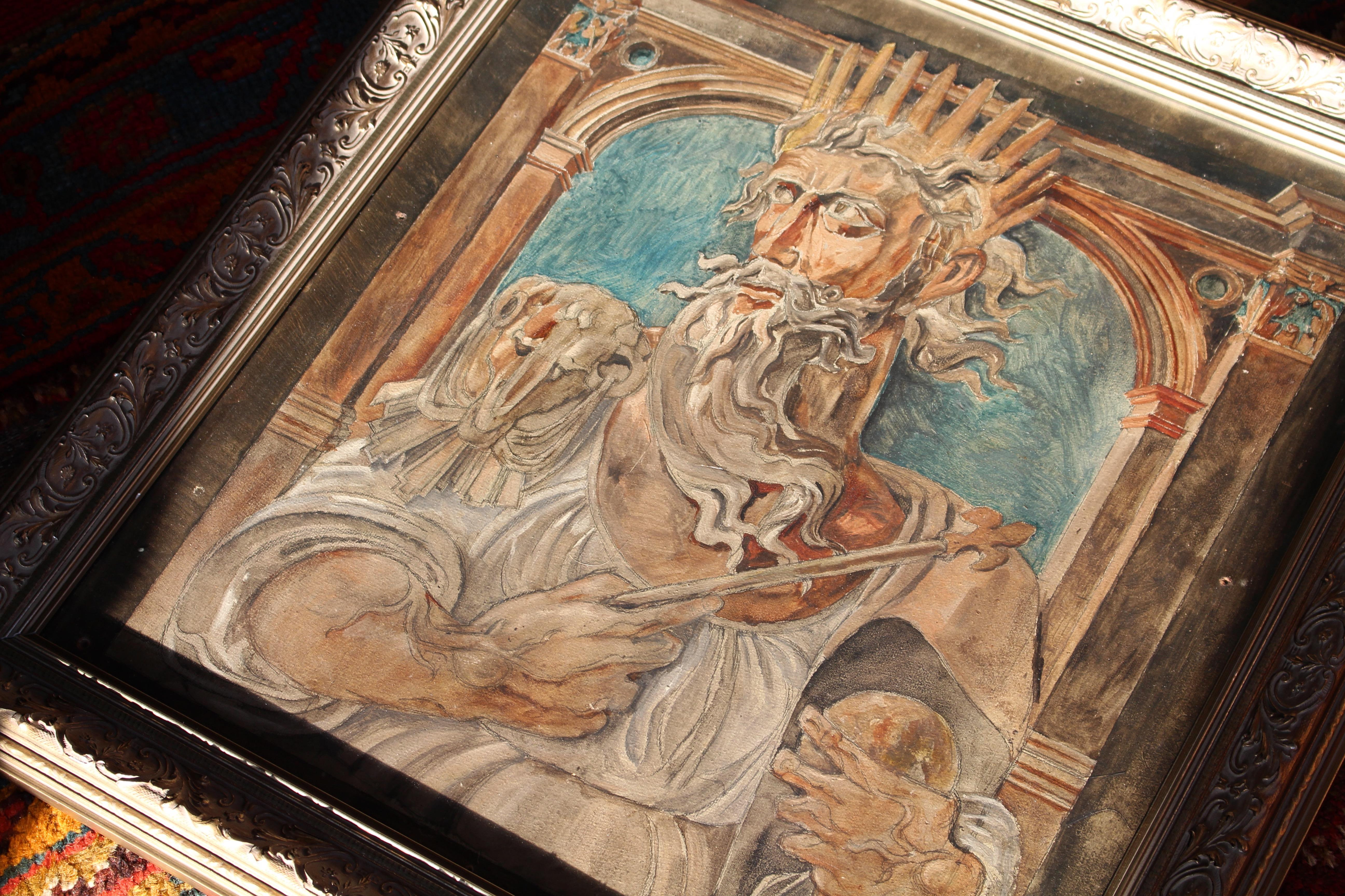 Cinco óleos sobre tabla de mediados del siglo XX de arte popular mítico Retratos de reyes en venta 4