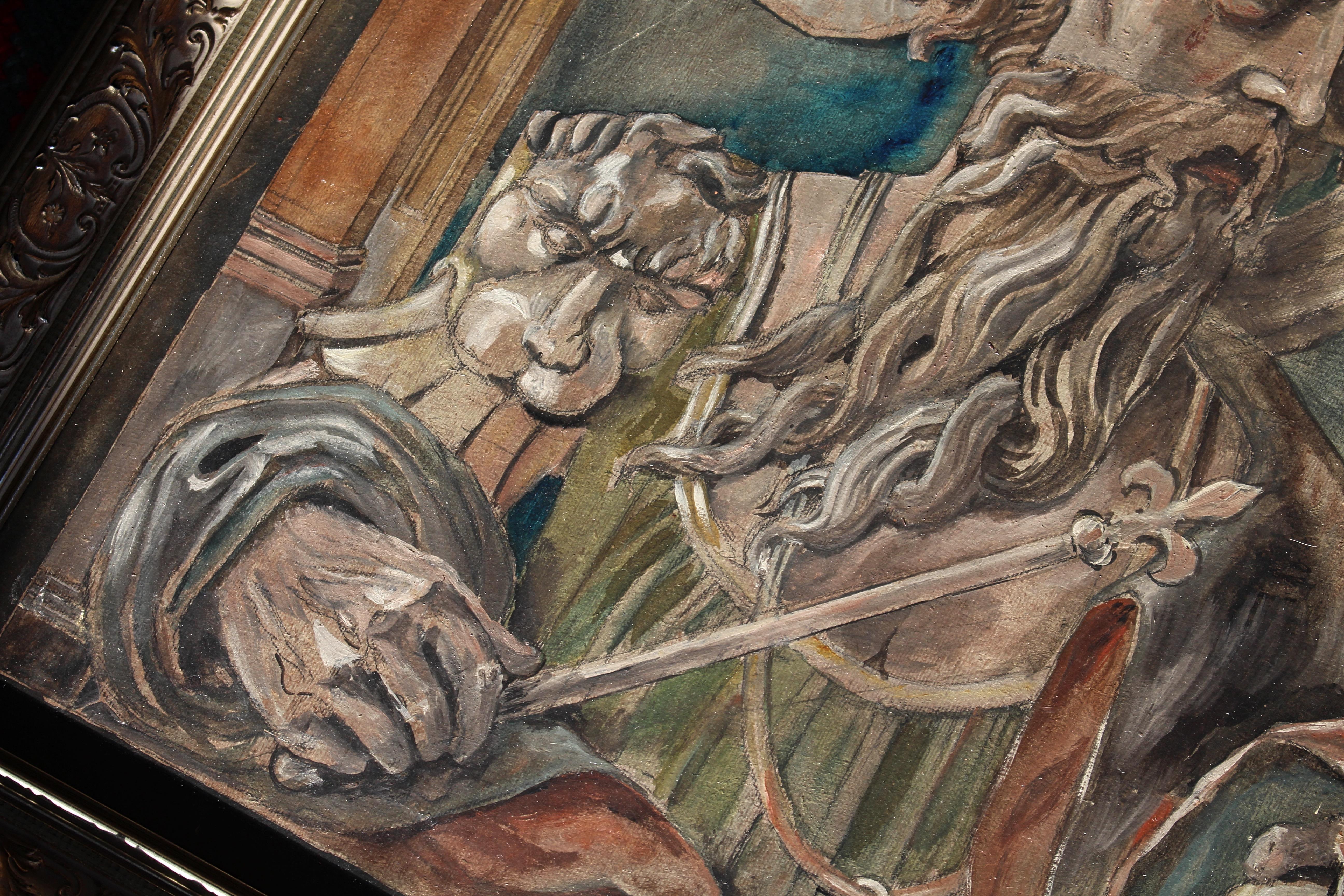 Cinco óleos sobre tabla de mediados del siglo XX de arte popular mítico Retratos de reyes en venta 9
