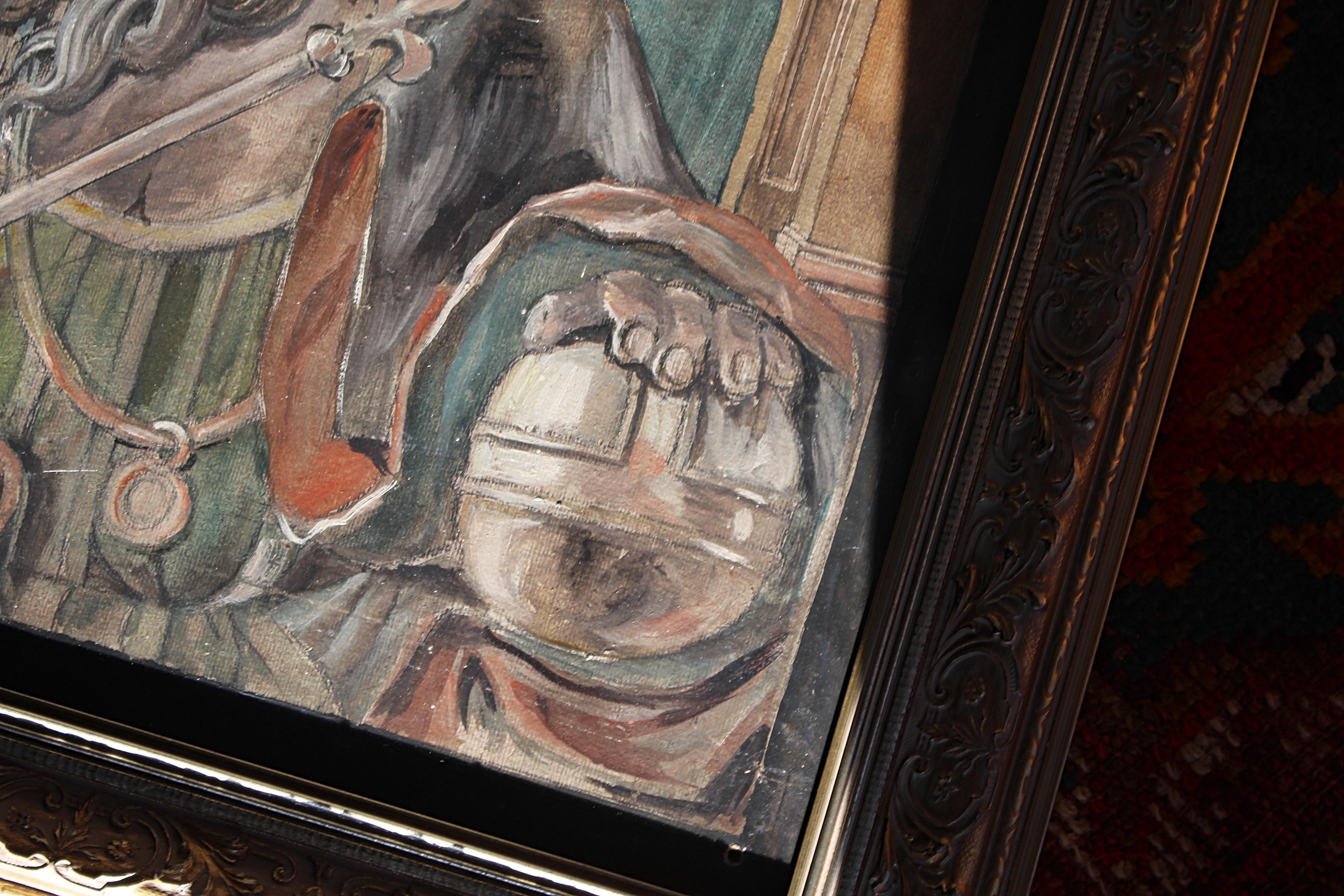 Cinco óleos sobre tabla de mediados del siglo XX de arte popular mítico Retratos de reyes en venta 10