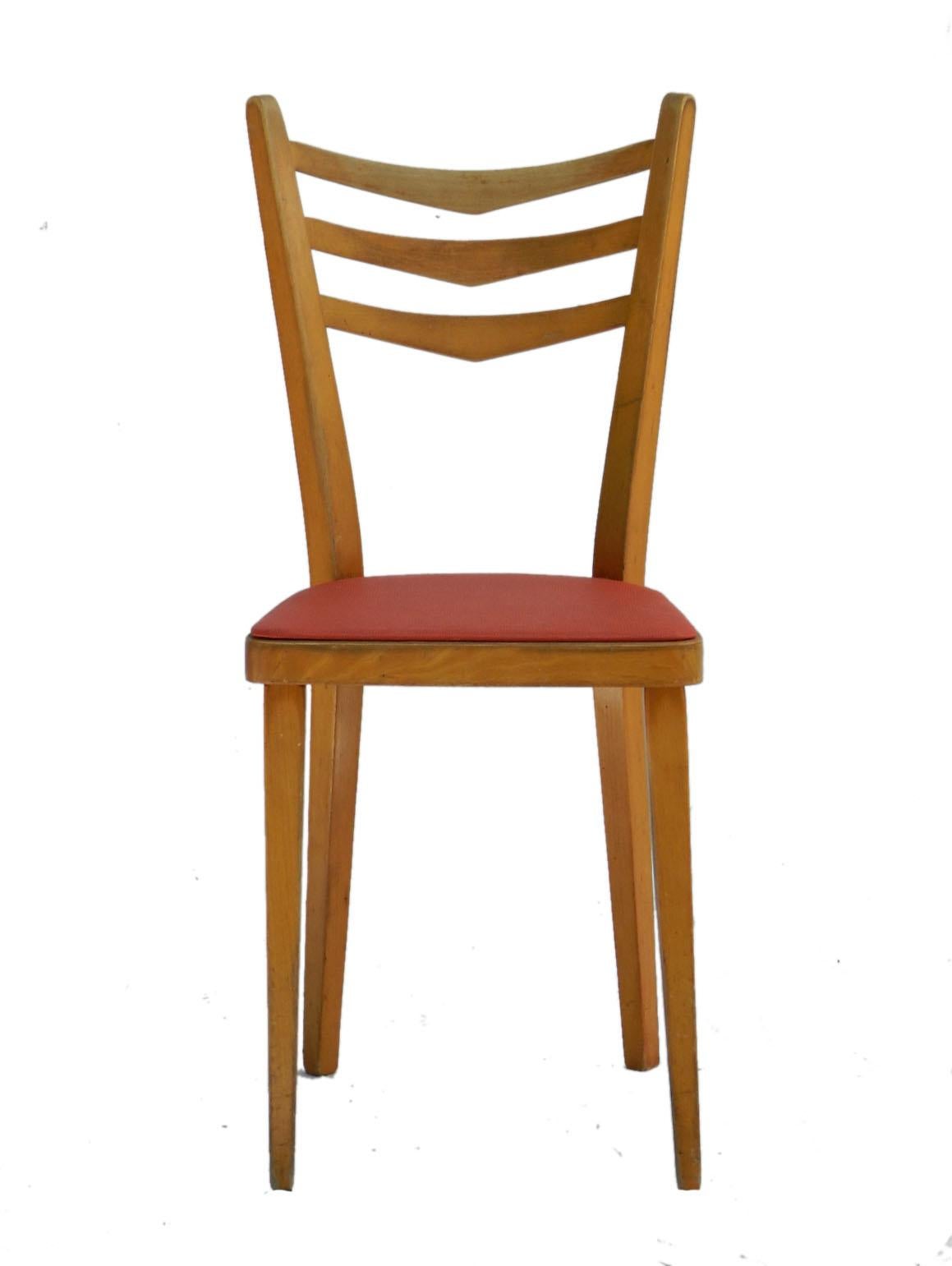 Five French Midcentury Dining Chairs c1950-1960 In Good Condition In Mimizan, FR