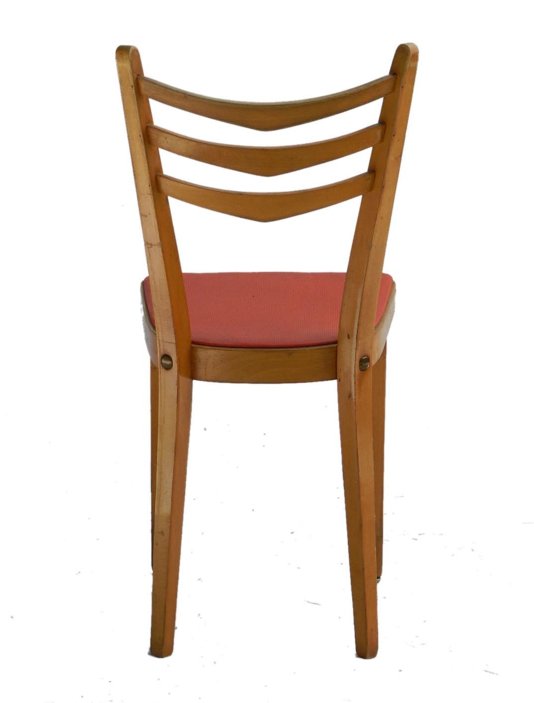 20th Century Five French Midcentury Dining Chairs c1950-1960