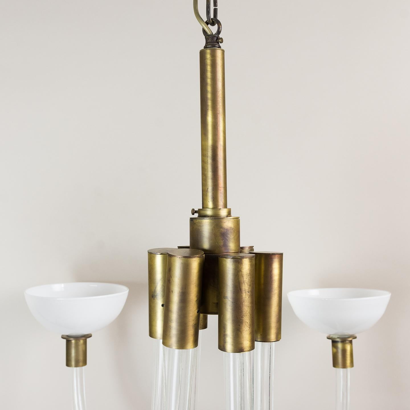 Midcentury Glass and Brass Italian Chandeliers In Good Condition In London, GB