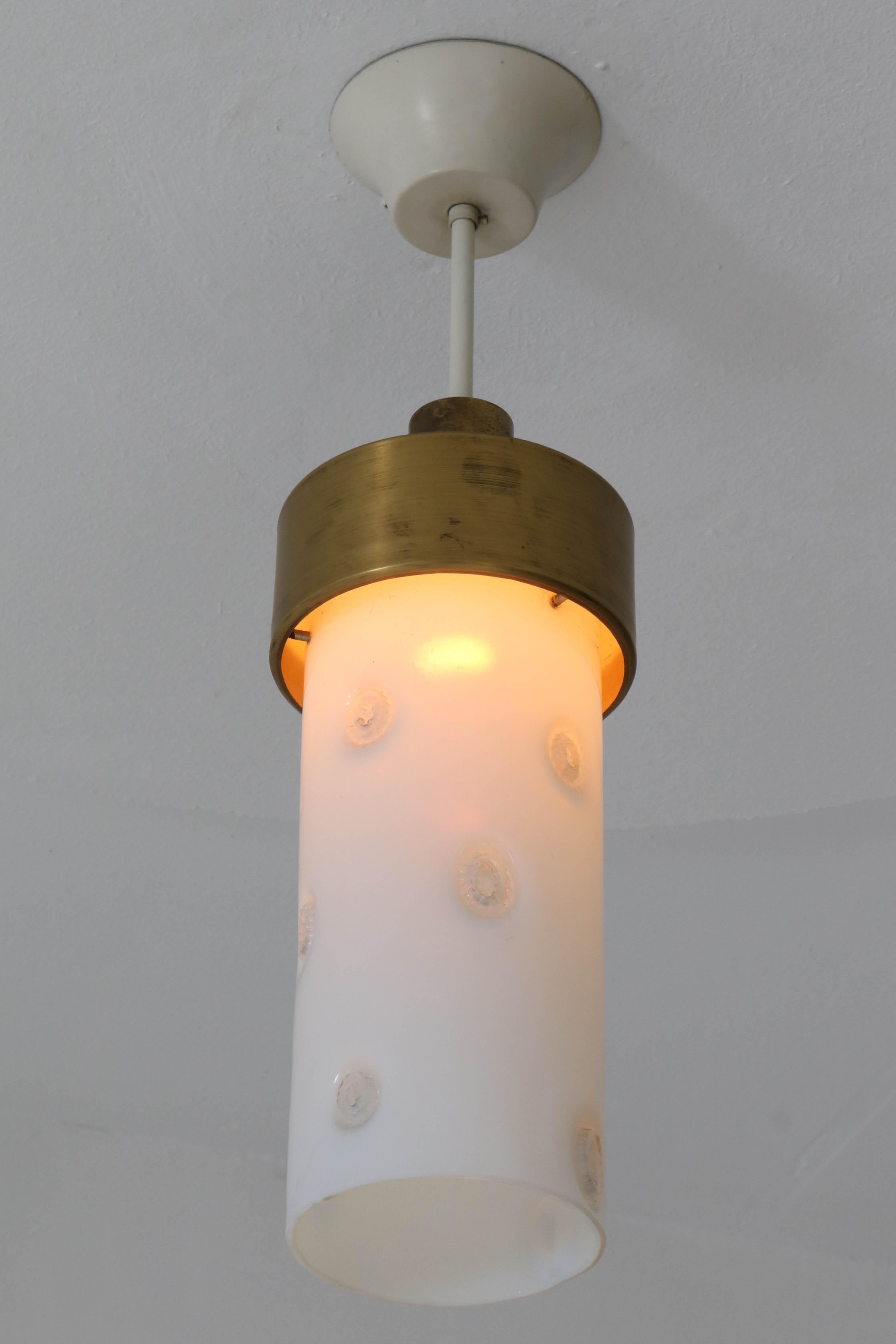 Lacquered Five Mid-Century Modern Italian Pendant Lights with Murano Glass Shade, 1960s For Sale