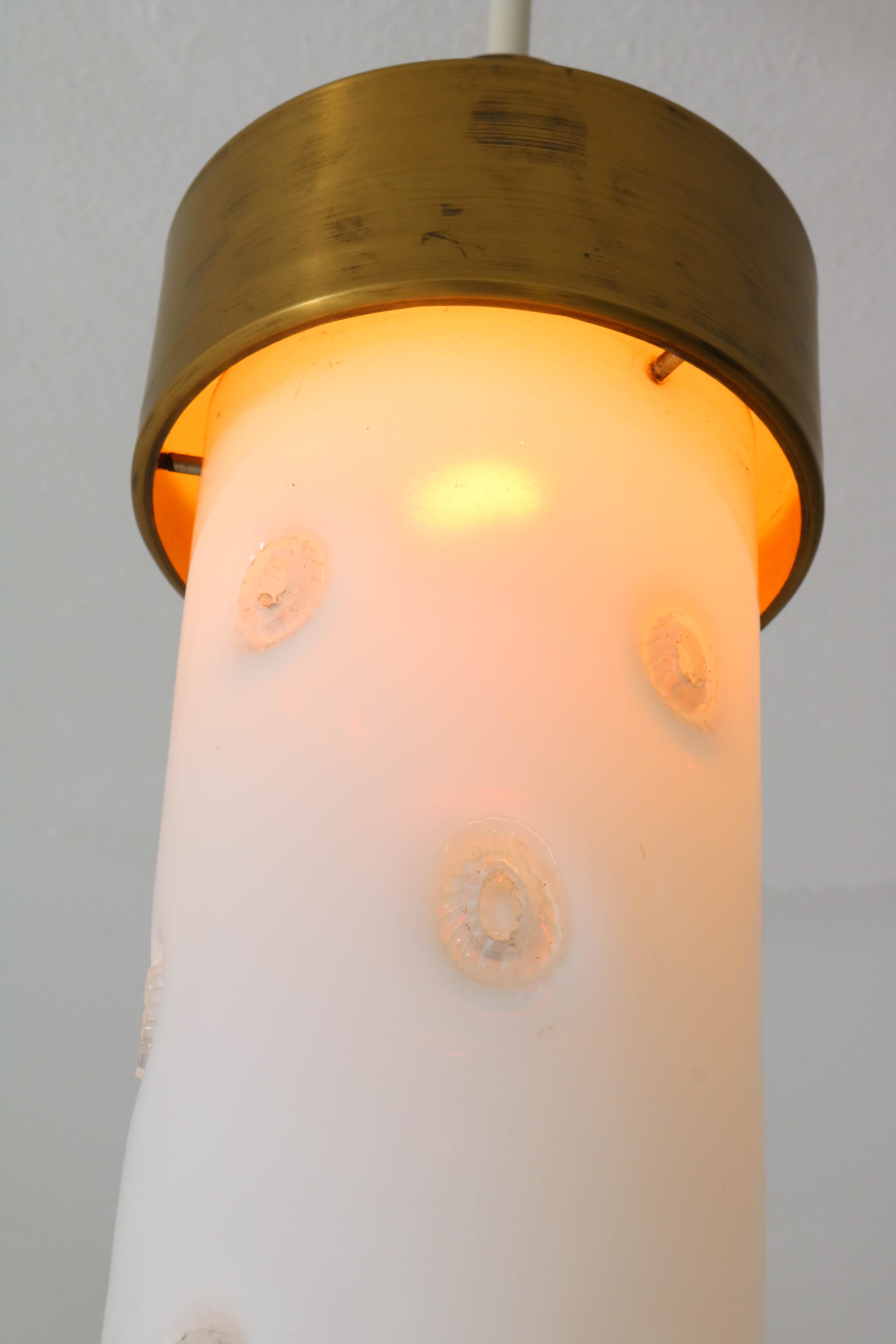 Bronze Five Mid-Century Modern Italian Pendant Lights with Murano Glass Shade, 1960s For Sale