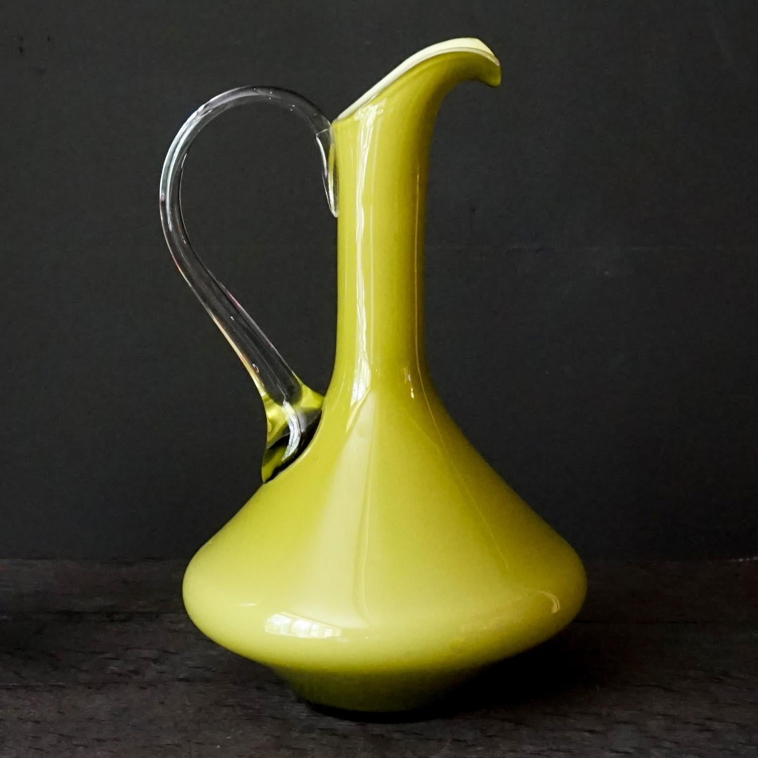Five Mid-Century Modern Olive Green Italian Opaline Empoli Vase Bottle Candy Jar 7