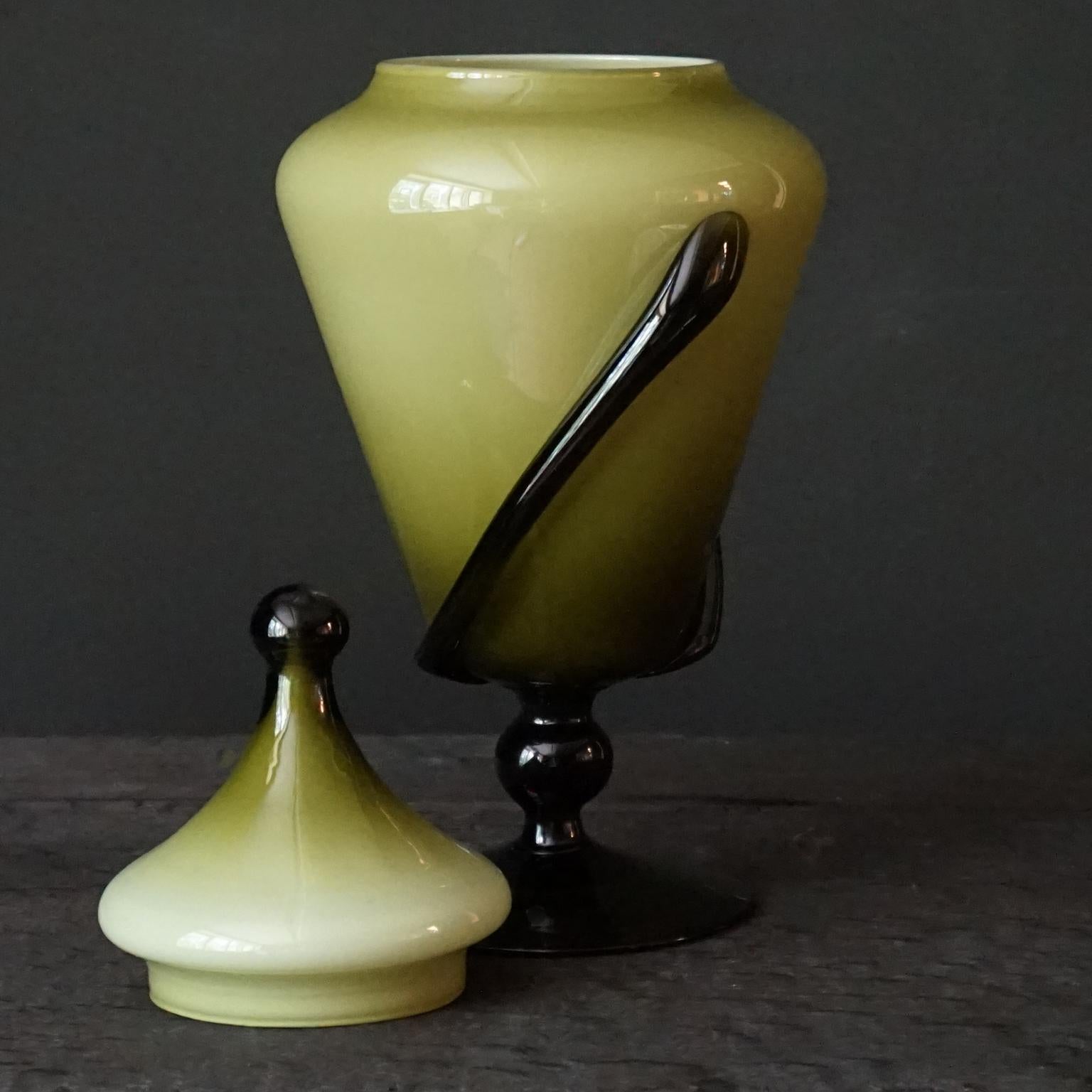 Five Mid-Century Modern Olive Green Italian Opaline Empoli Vase Bottle Candy Jar 12