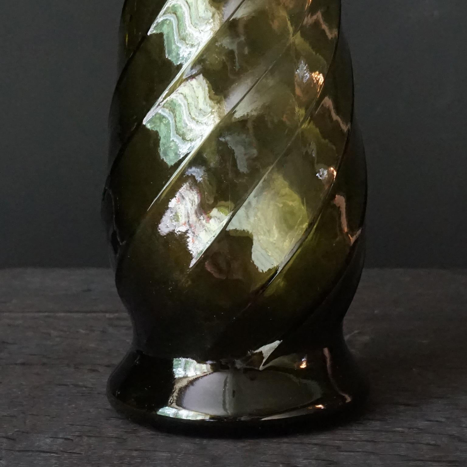Blown Glass Five Mid-Century Modern Olive Green Italian Opaline Empoli Vase Bottle Candy Jar