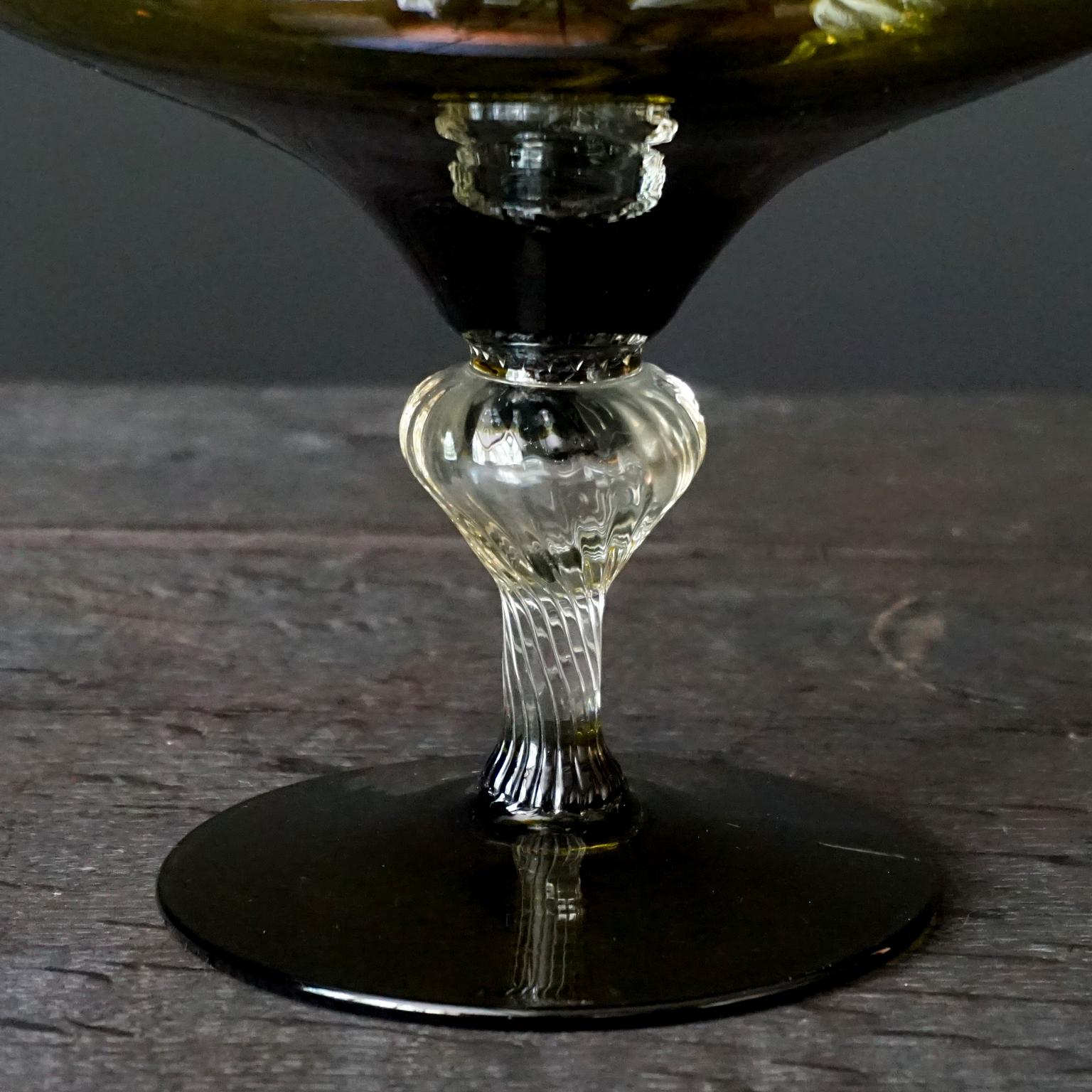 Five Mid-Century Modern Olive Green Italian Opaline Empoli Vase Bottle Candy Jar 2