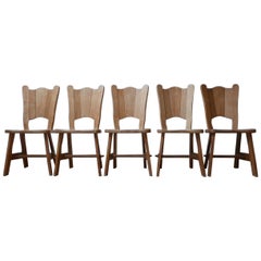 Five Midcentury Oak Brutalist Dutch Dining Chairs '5'