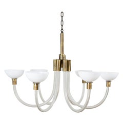 Midcentury Glass and Brass Italian Chandeliers