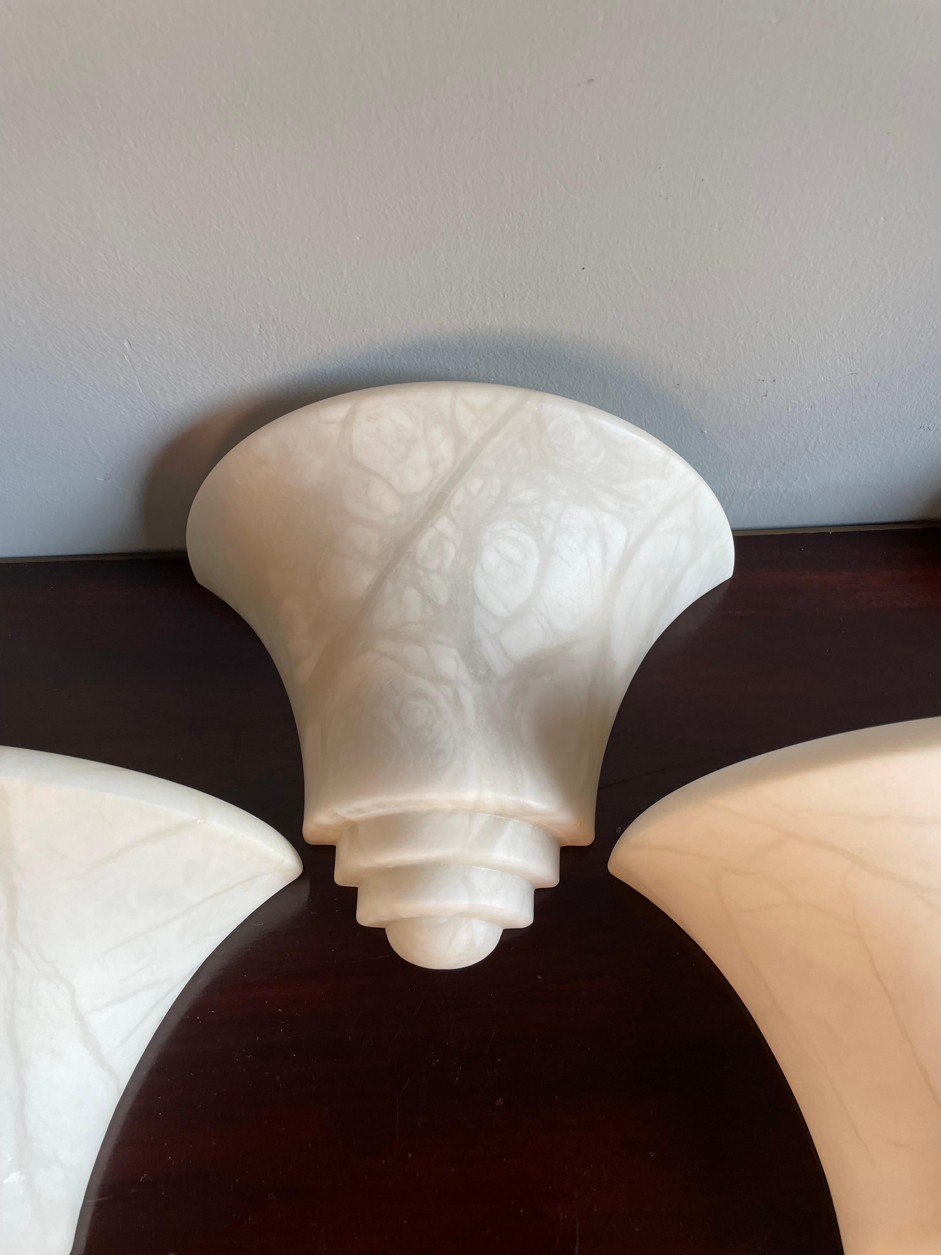 Five Mint Condition Art Deco Style, Midcentury Made Alabaster Stone Wall Sconces For Sale 2
