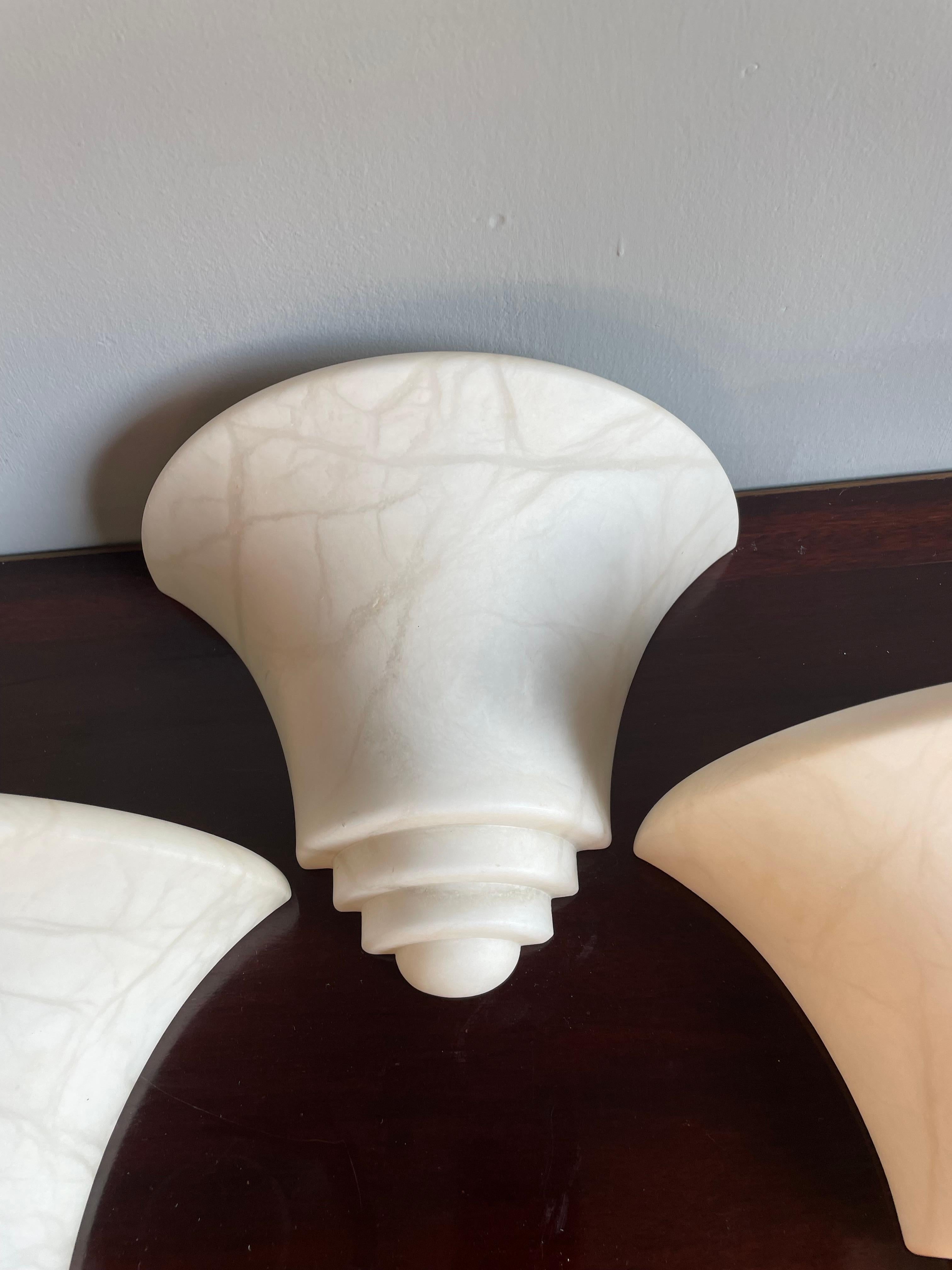 Five Mint Condition Art Deco Style, Midcentury Made Alabaster Stone Wall Sconces For Sale 4
