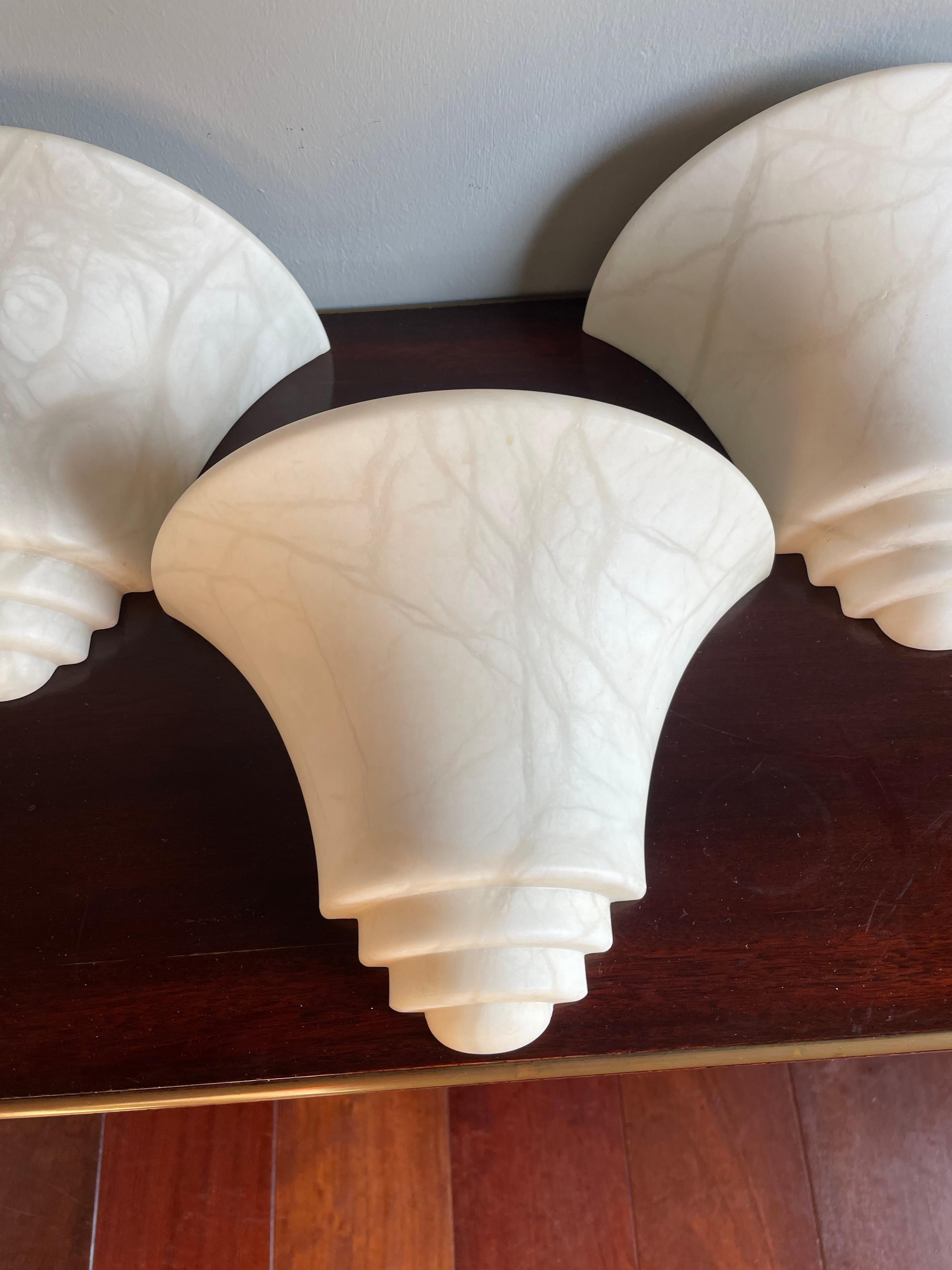 Five Mint Condition Art Deco Style, Midcentury Made Alabaster Stone Wall Sconces For Sale 7